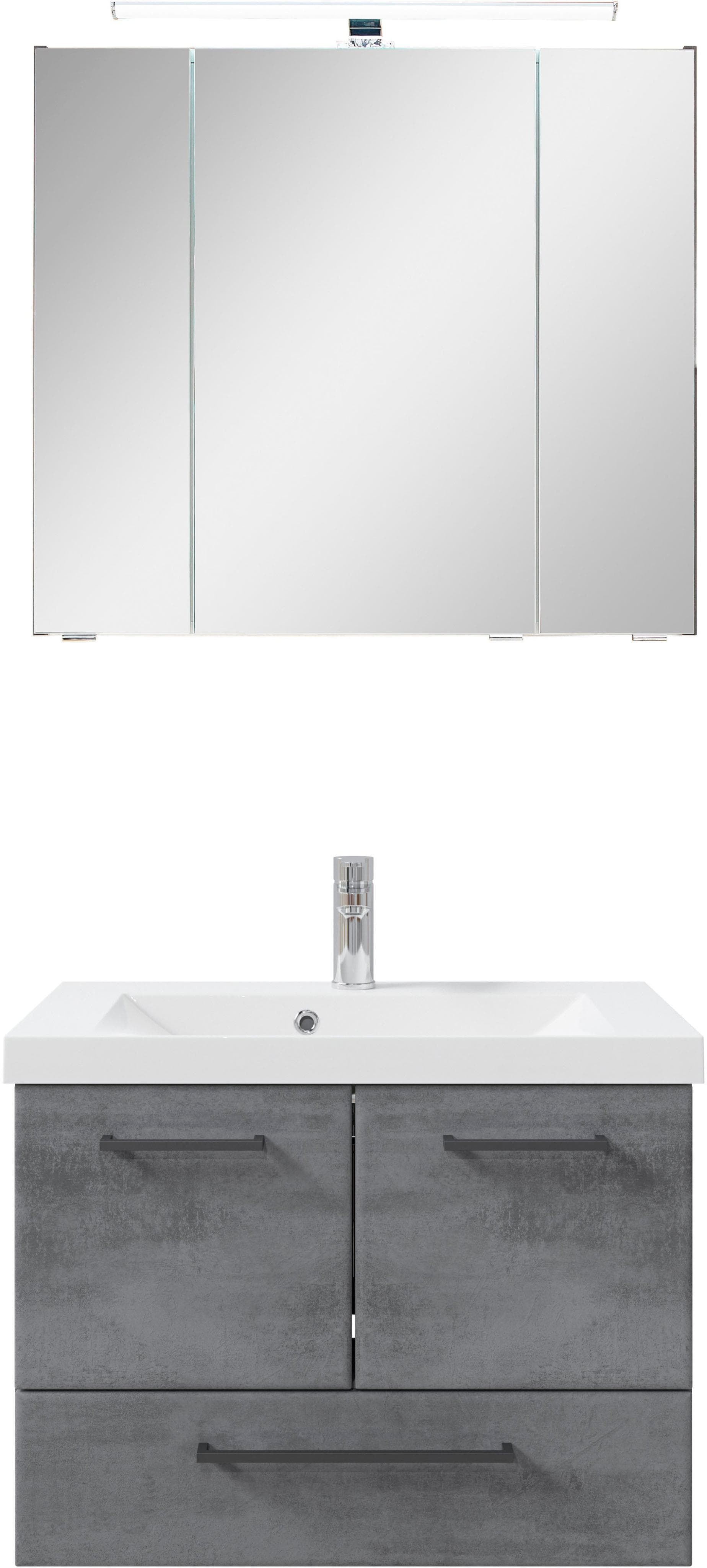 Badmöbel-Set SAPHIR "Quickset 945" Mineralmarmor-Waschtisch LED-Spiegelschrank Oxid Dunkelgrau