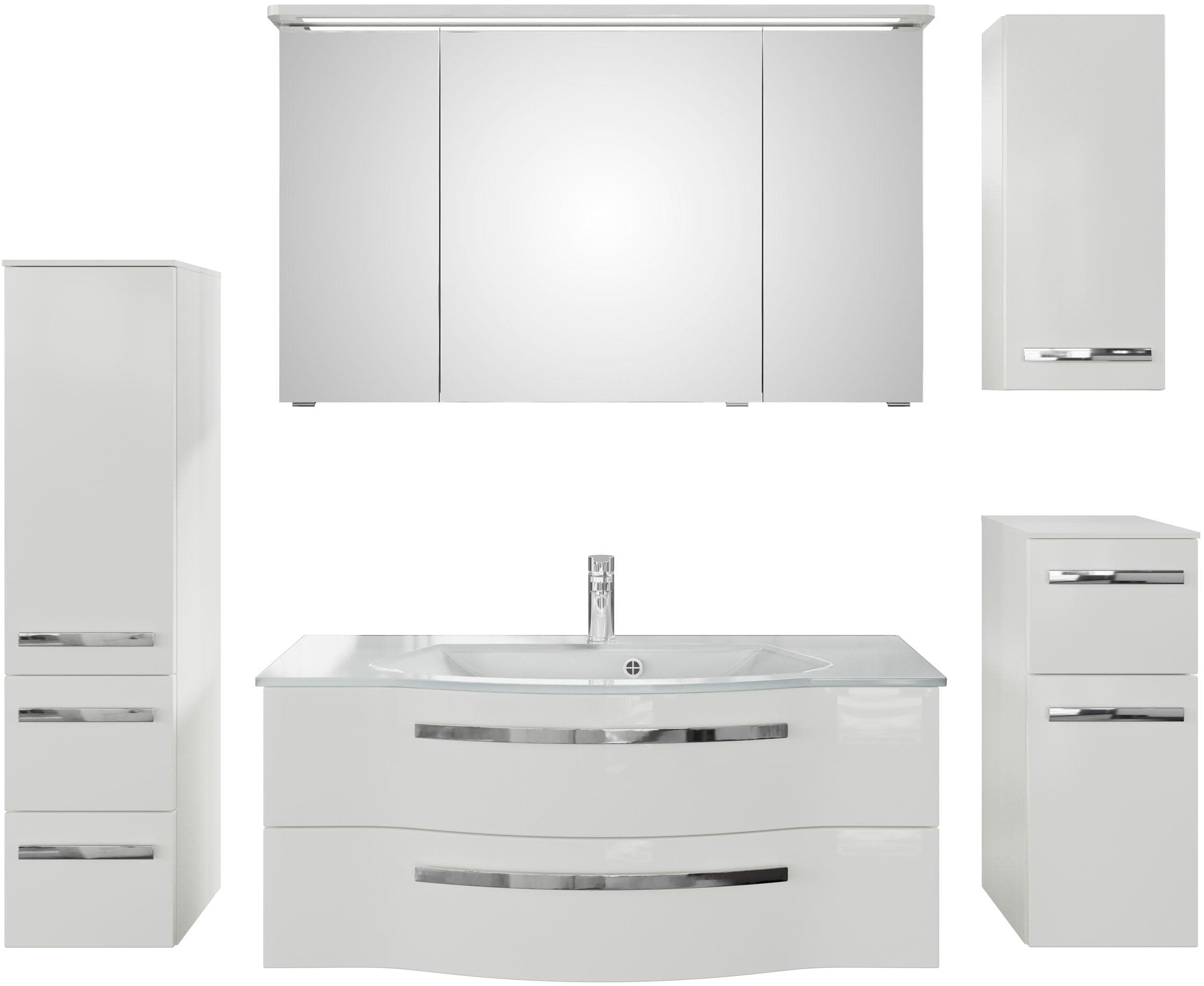 Badmöbel-Set SAPHIR Serie 4005 Weiß Hochglanz mit Glaswaschbecken