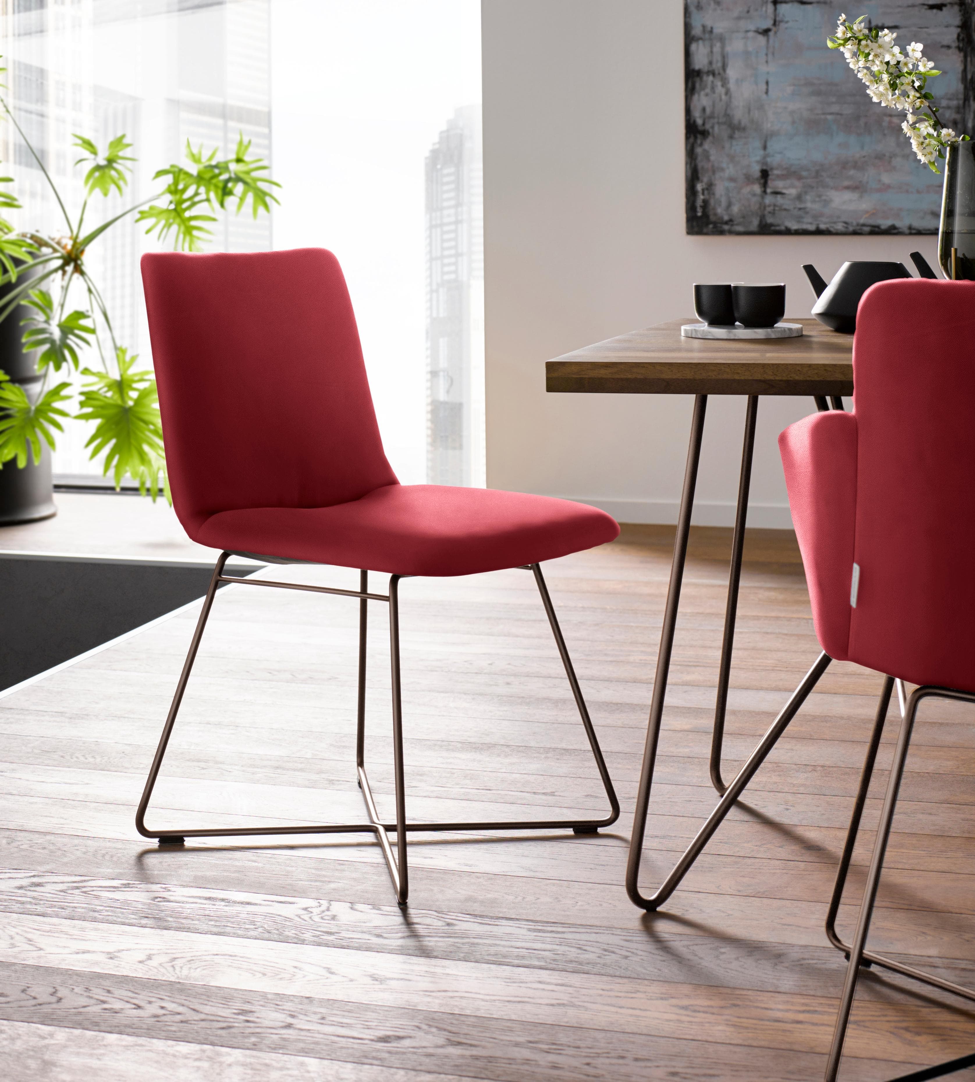 Bronzierter Polsterstuhl mit Drahtrohrgestell