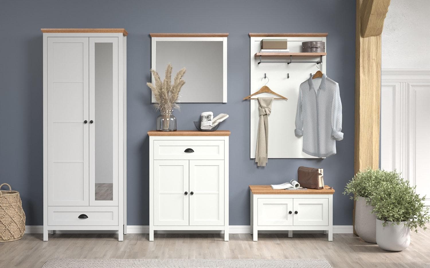 HOME AFFAIRE Vienna Garderoben-Set Komplettset Weiß Eiche