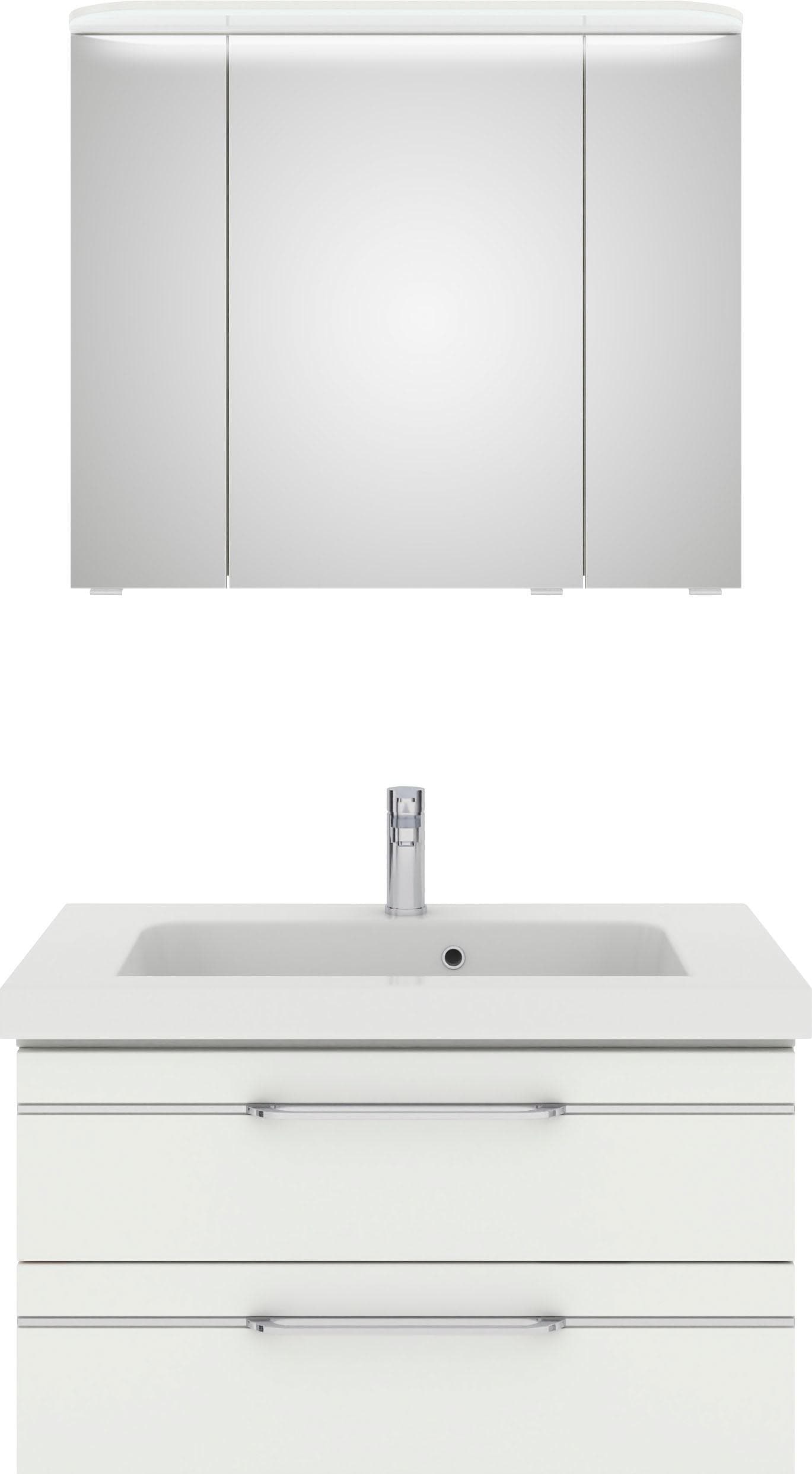 Badmöbel-Set SAPHIR "Balto Sprint" Mineralmarmor-Waschtisch LED-Spiegelschrank Weiß