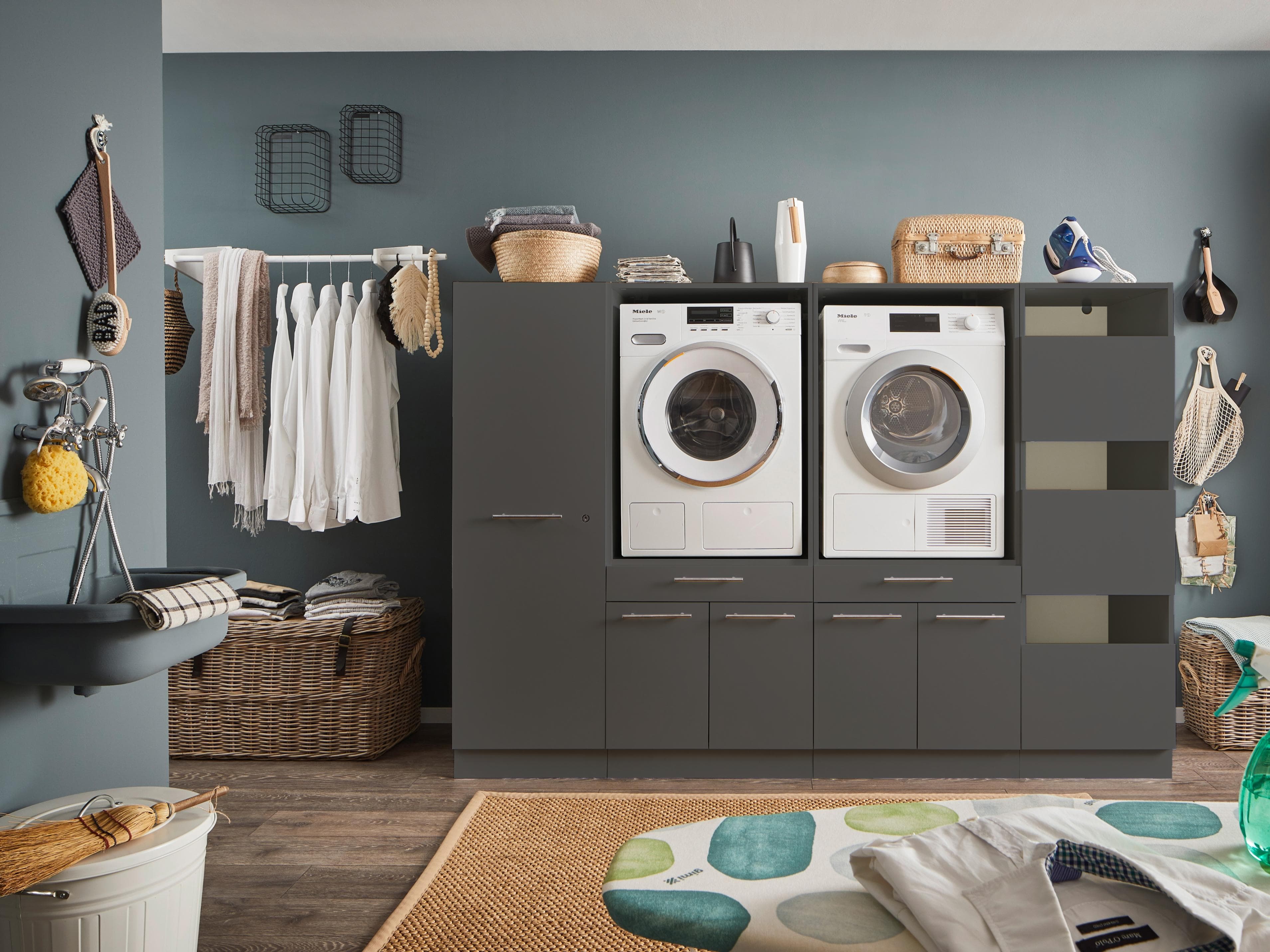 LAUNDREEZY Mehrzweckschrank-Set Anthrazit mit Soft-Close