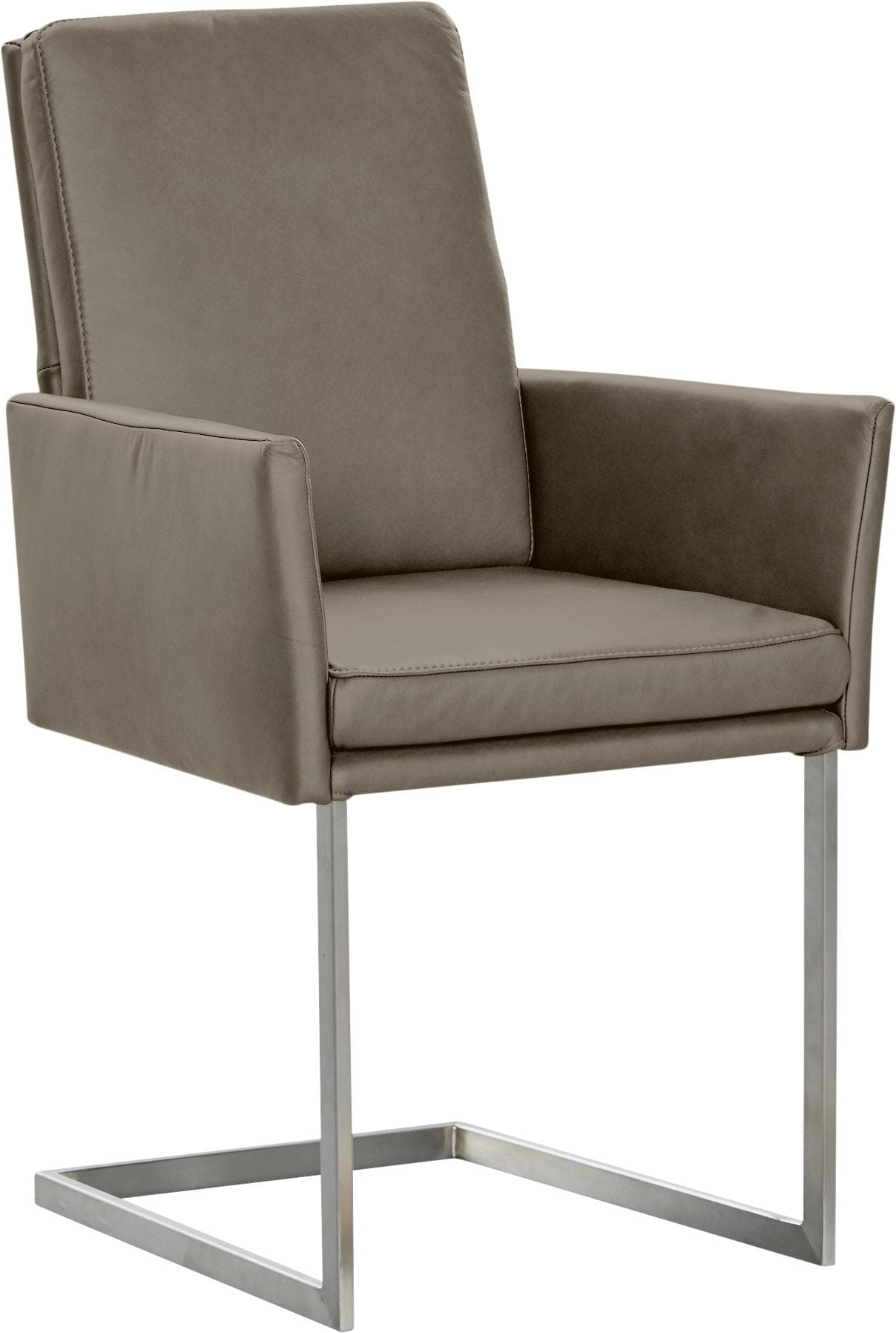 K+W Komfort & Wohnen Armlehnstuhl Grün Leder Edelstahloptik Freischwinger
