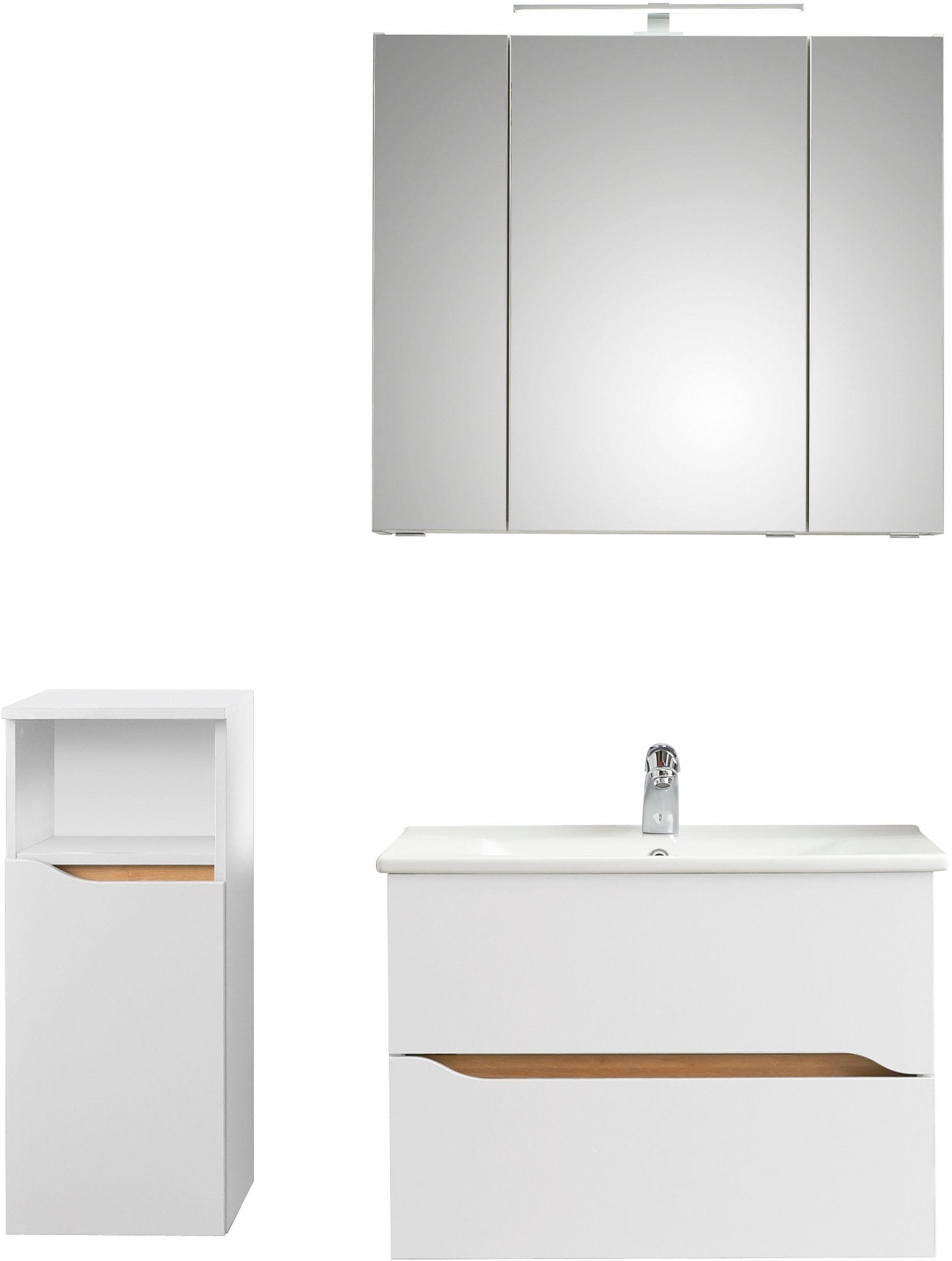 Badmöbel-Set SAPHIR "Quickset 3-teilig, Keramik-Waschtisch und LED-Spiegelschrank" Weiß