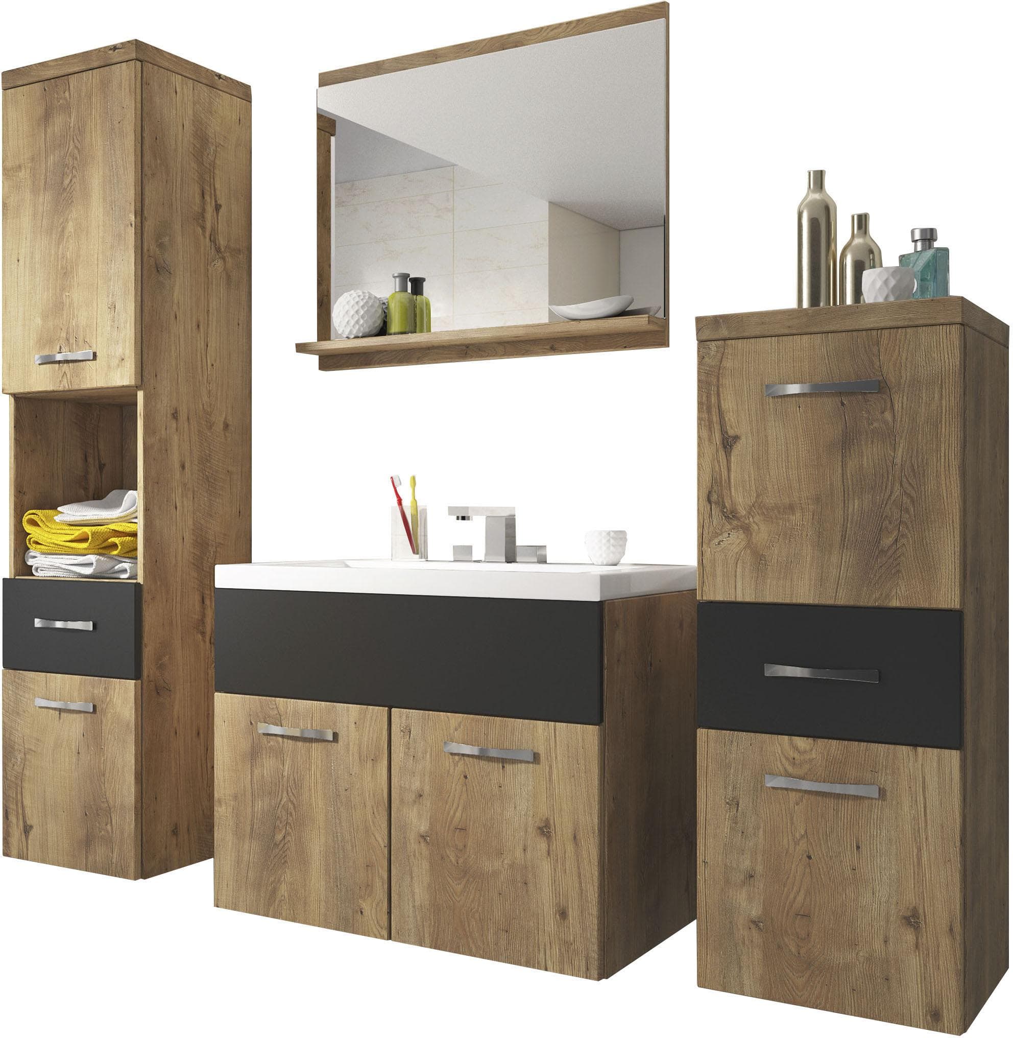 WELLTIME ELDA Badmöbel-Set 120cm mit Waschbecken und Hochschrank