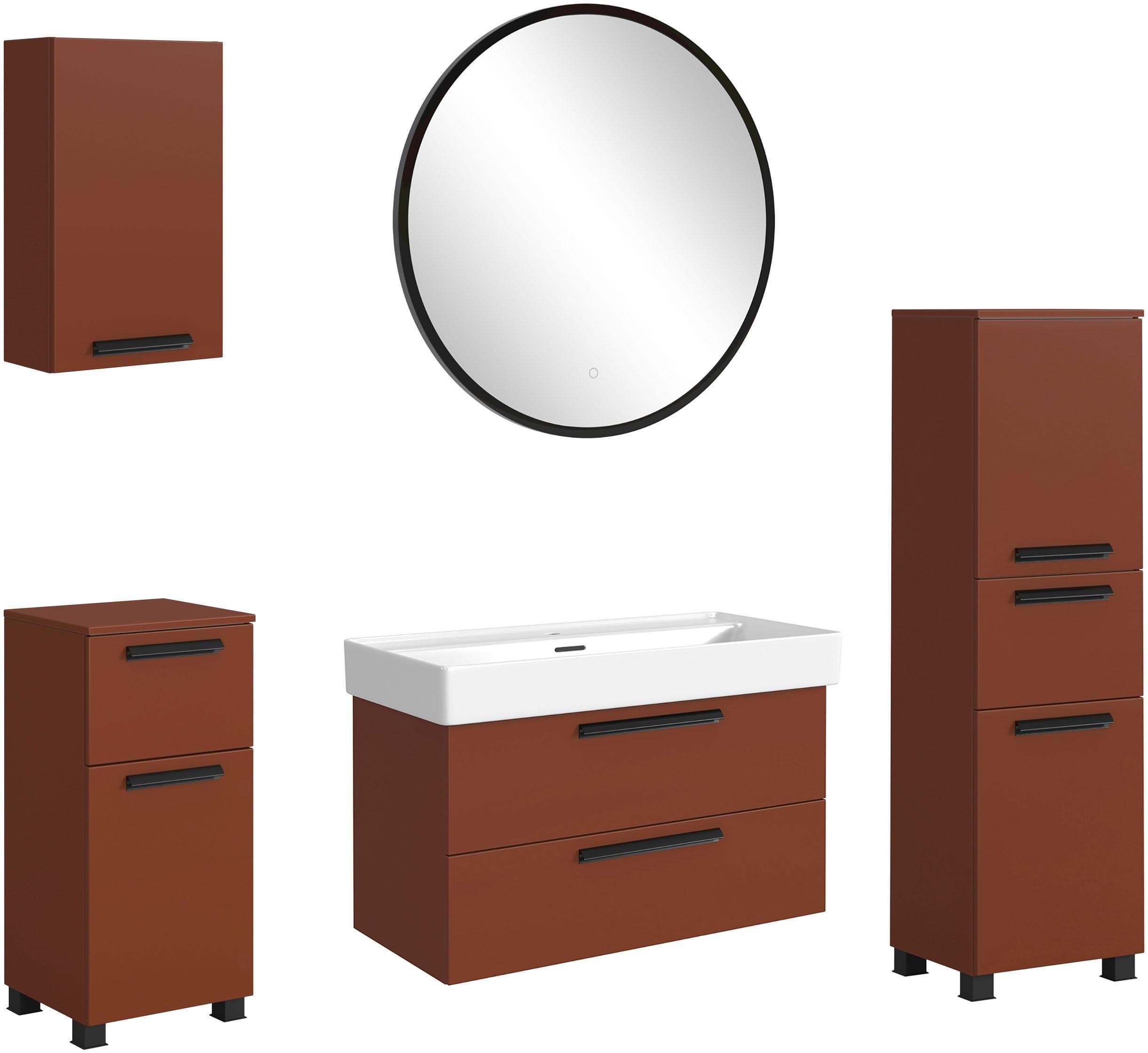 Welltime Badmöbel-Set Salvada 5-tlg. Rot Keramikbecken