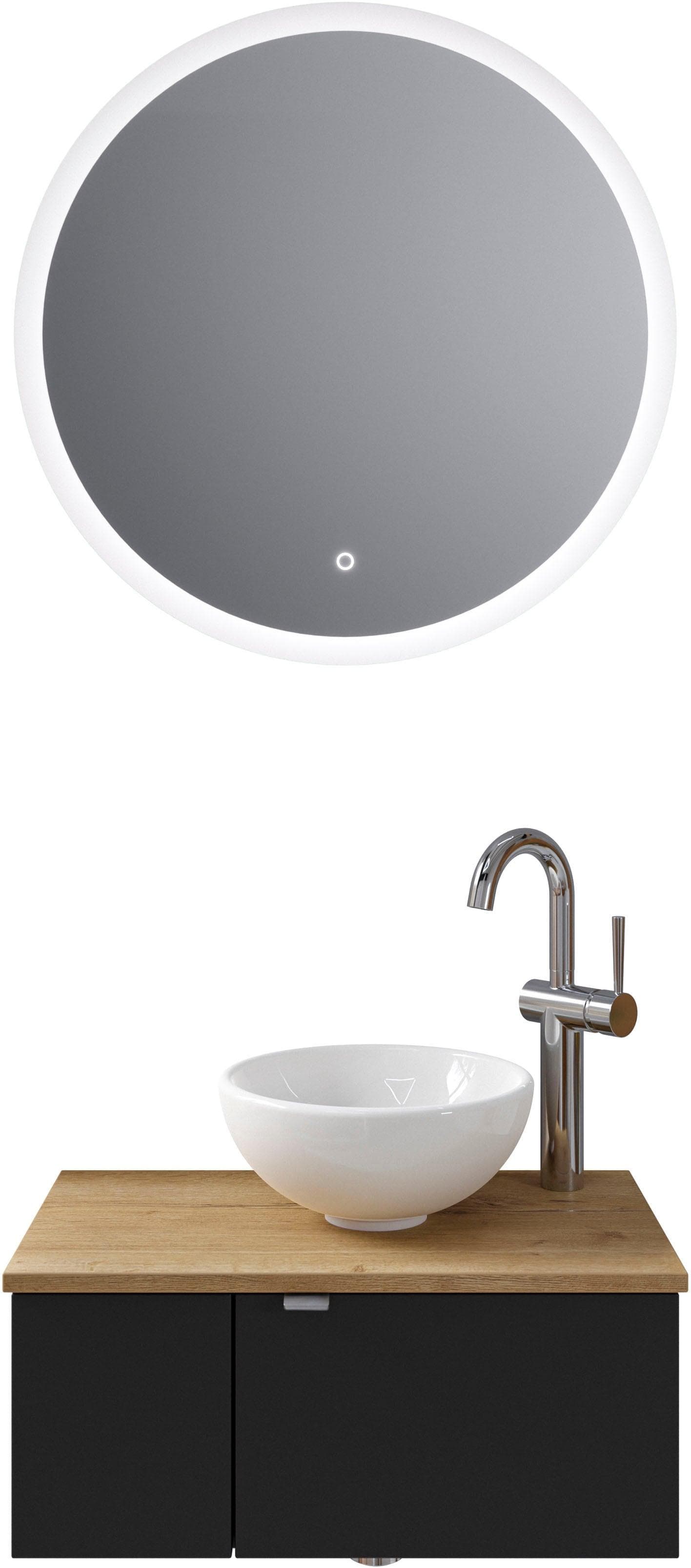 Badmöbel-Set SAPHIR Serie 6915 Schwarz LED-Spiegel