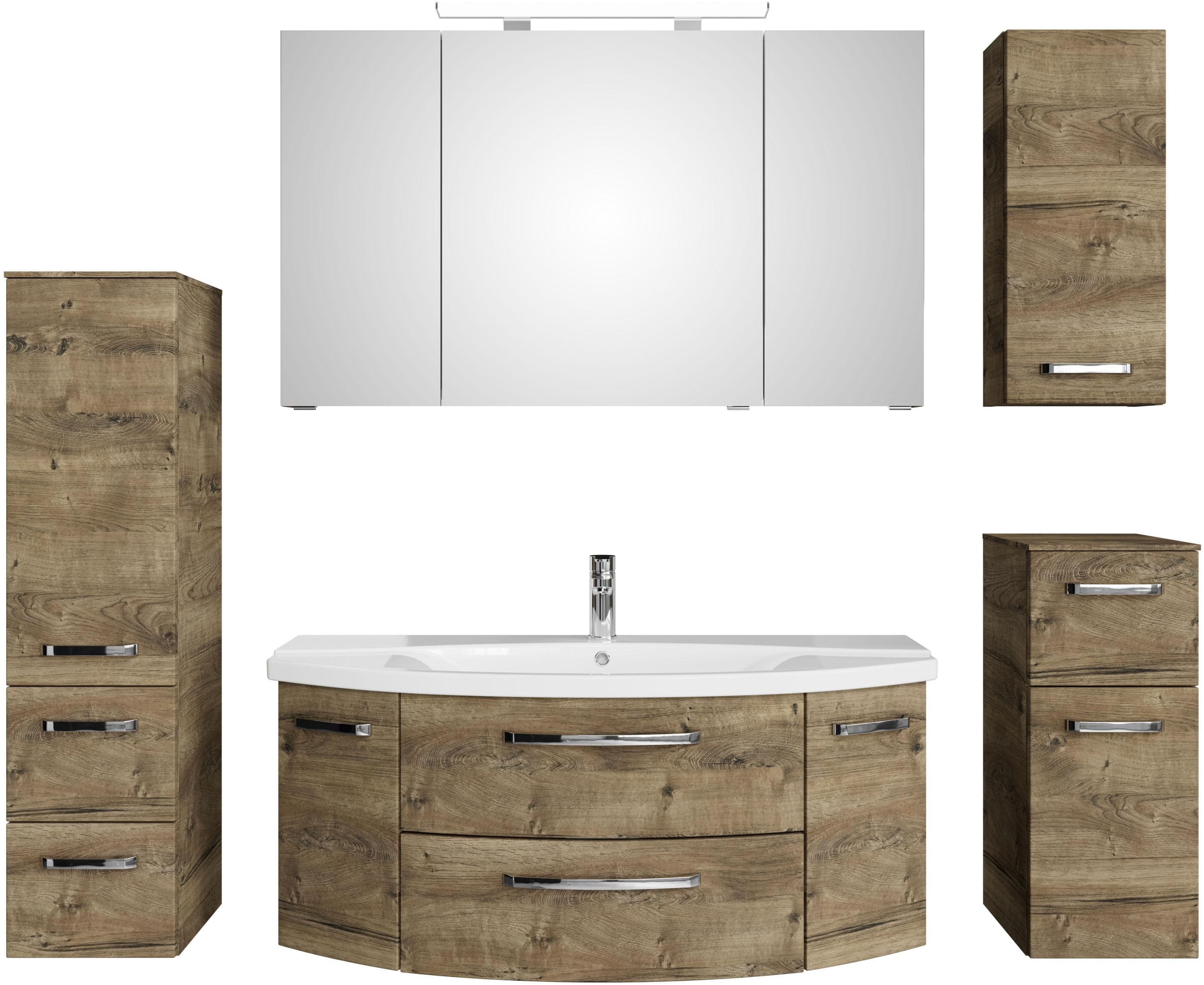 Saphir Badmöbel-Set Serie 4010 5-teilig Keramik-Waschtisch mit LED-Spiegelschrank, (Set), Bad Set mit Unterschrank, Hängeschrank, Midischrank, inkl. Türdämpfer