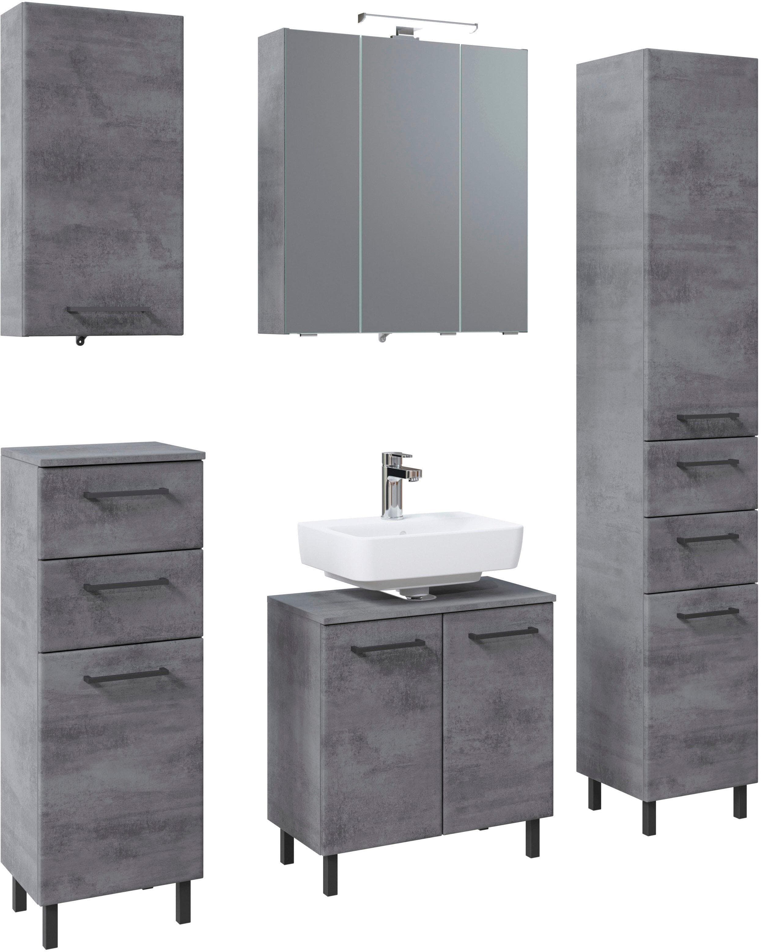 Modernes Badmöbel-Set aus Metall in Oxid Dunkelgrau und Schwarz Matt