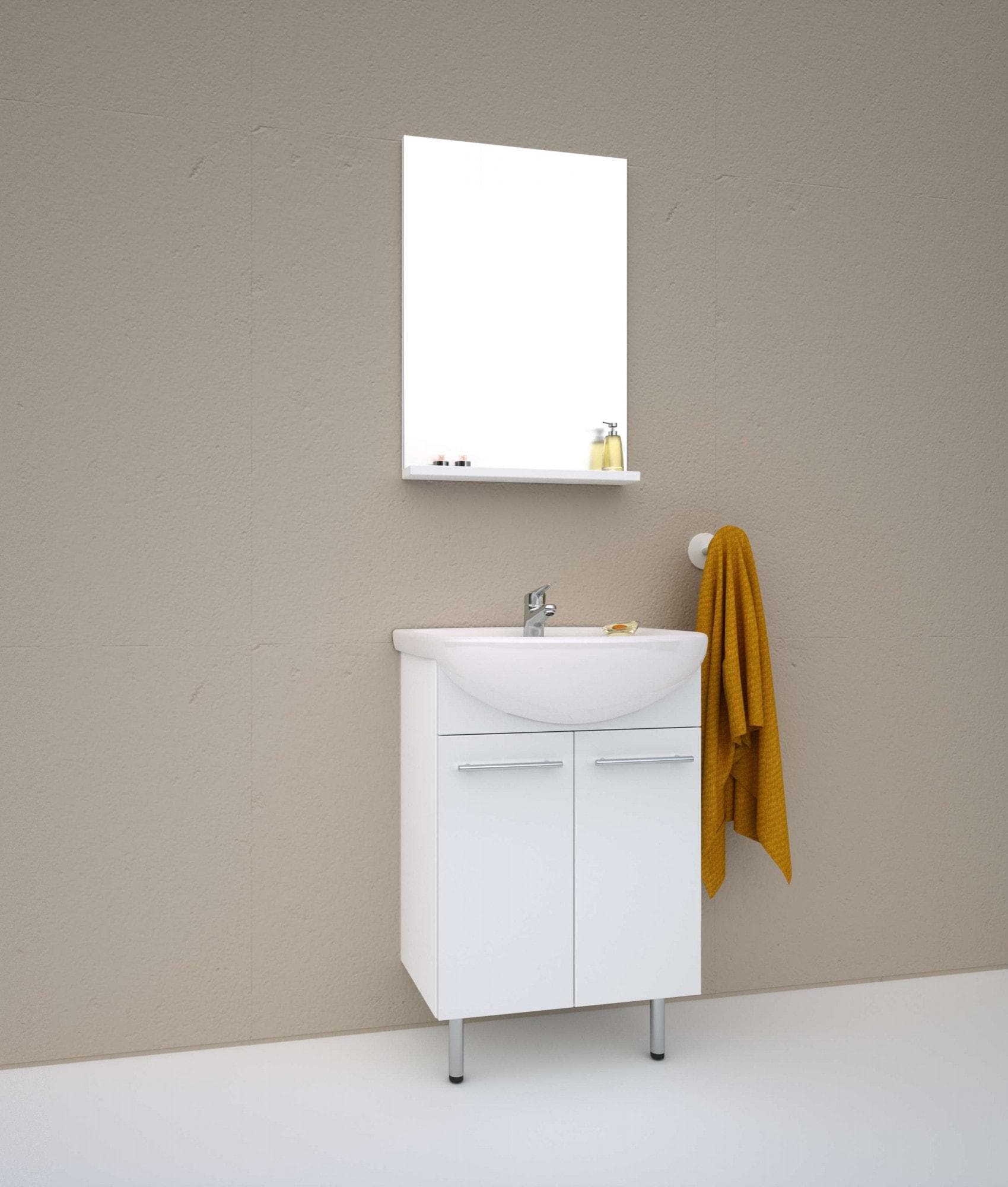 WELLTIME Quadro Badezimmer-Set Weiß Waschtisch mit Spiegel