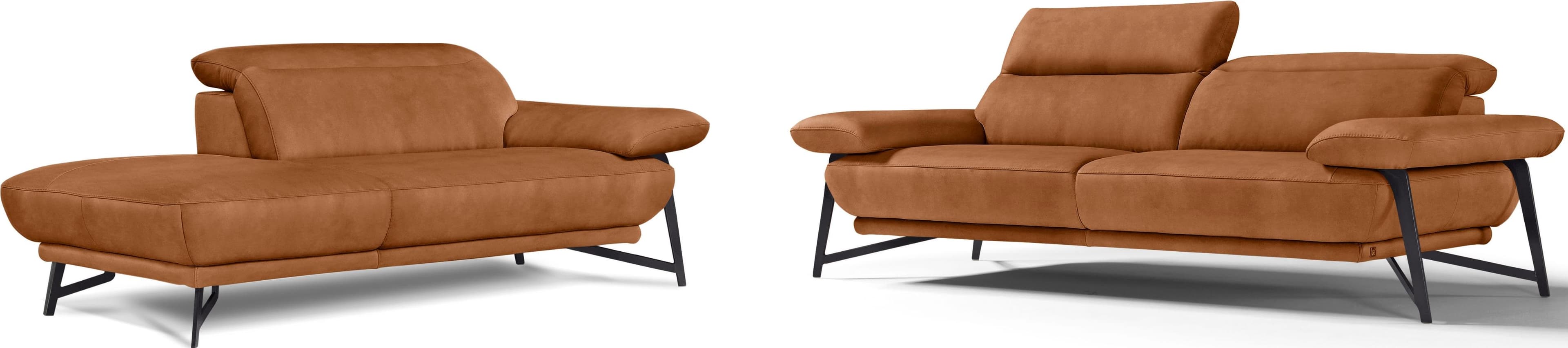 EGOITALIANO Anais Sofa Set mit Ottomane, Luxus-Microfaser Lederoptik, Braun