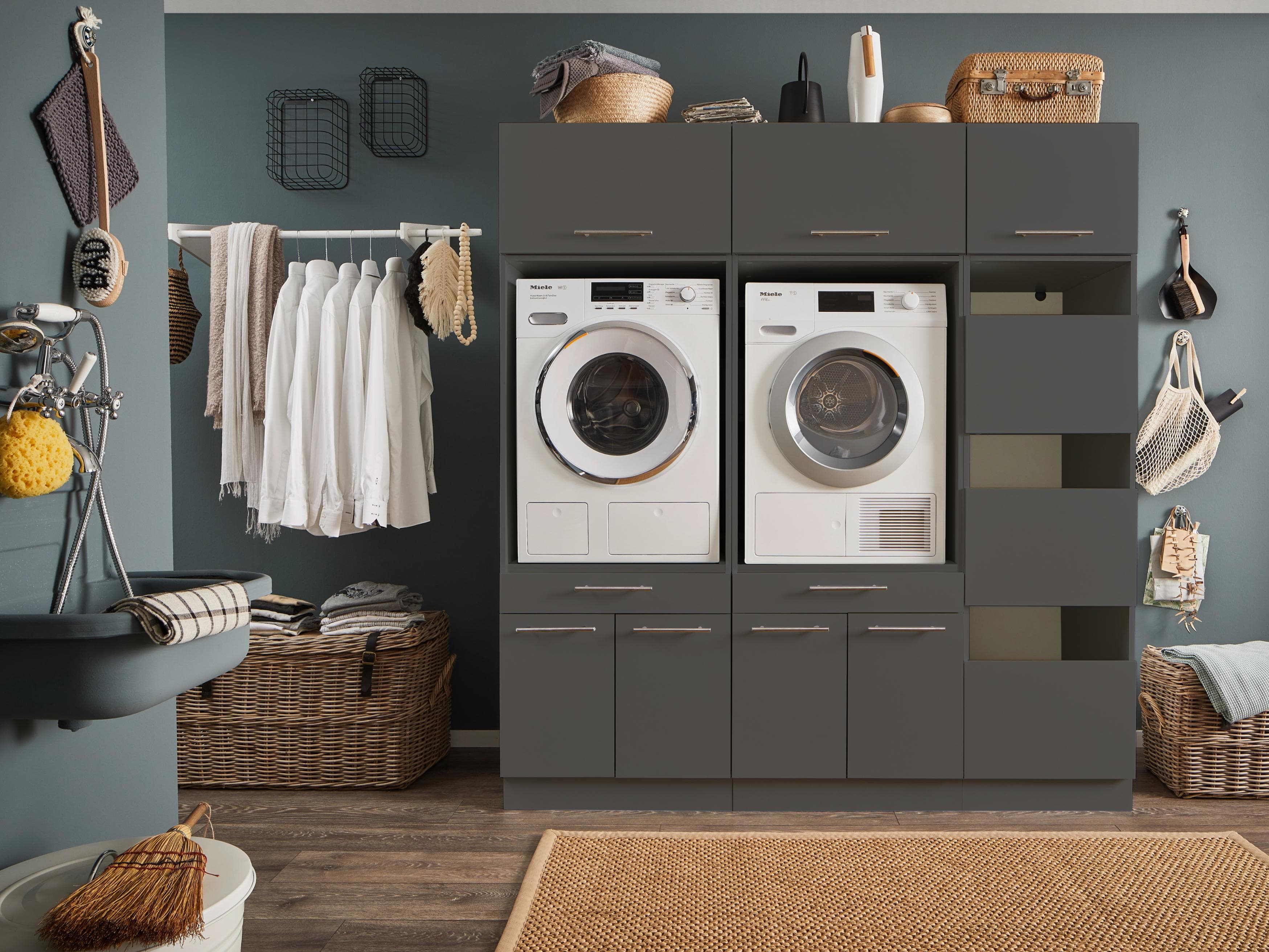 Mehrzweckschrank-Set Laundreezy Anthrazit Holzwerkstoff Softclose