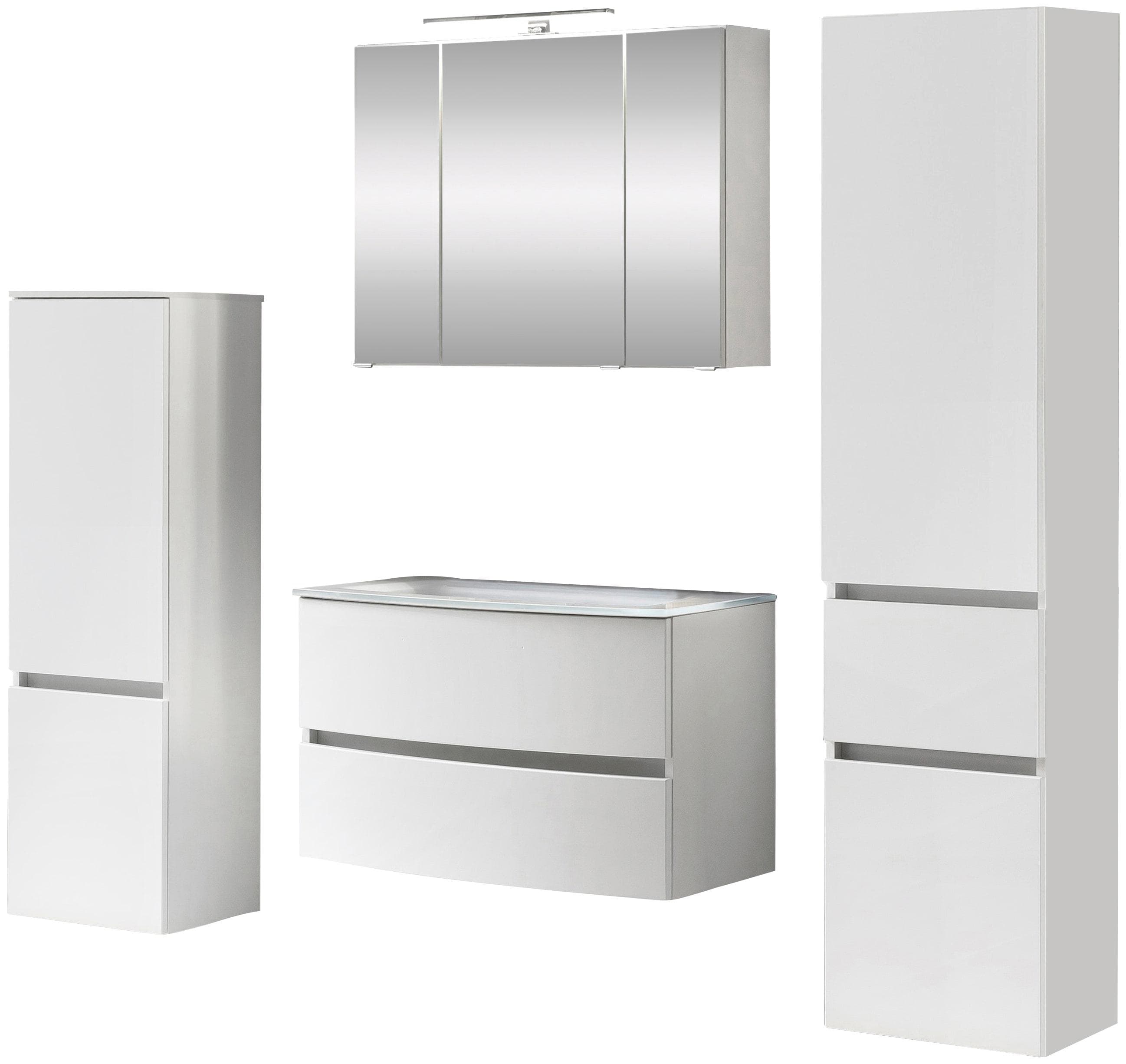 Welltime Kaunas Badezimmer-Set mit Midischrank und Seitenschrank - Matt Weiß