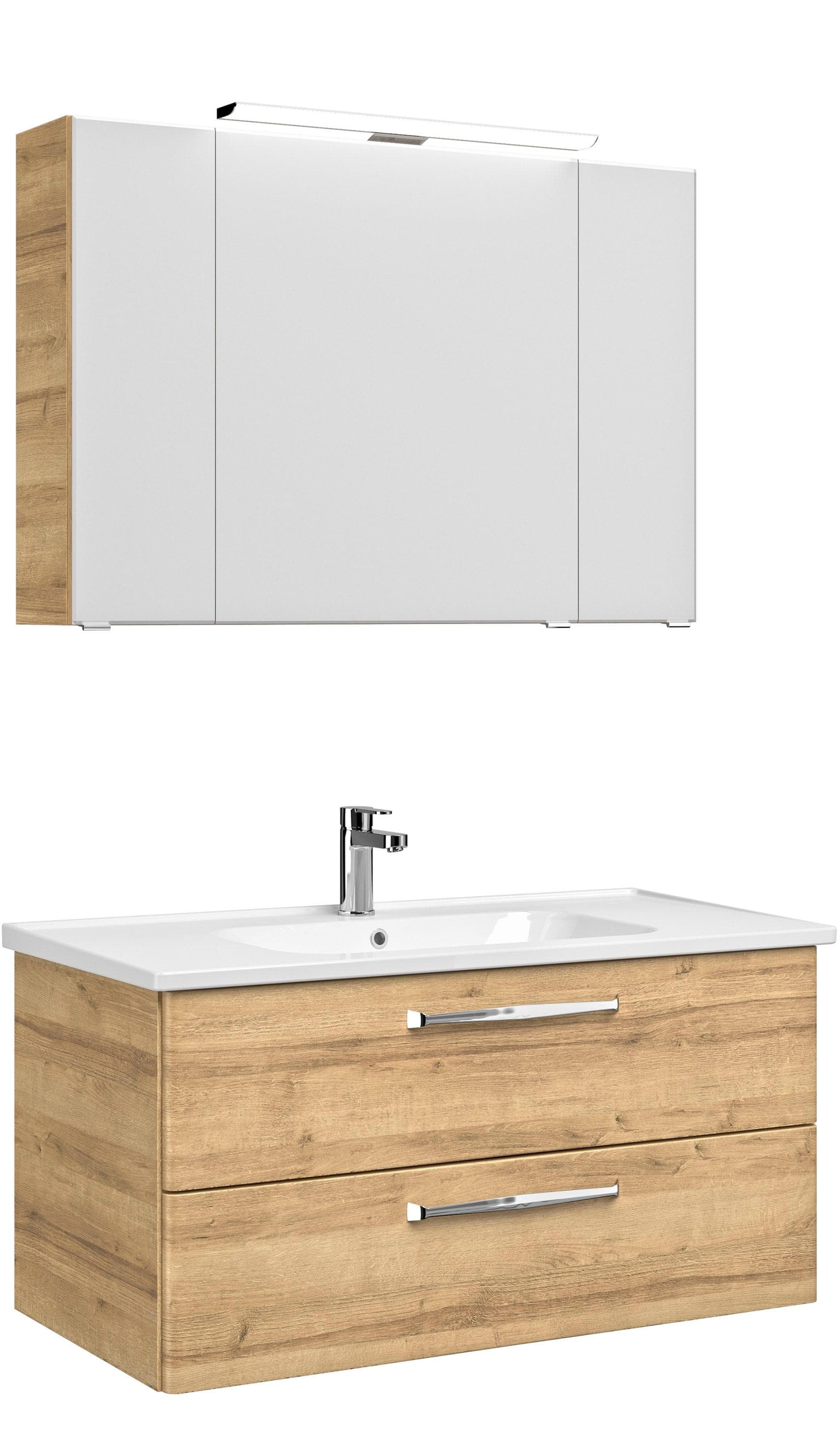 Baur Versand Badmöbel-Set SAPHIR Trentino 2-teilig Keramik-Waschtisch Spiegelschrank LED-Leuchte Braun