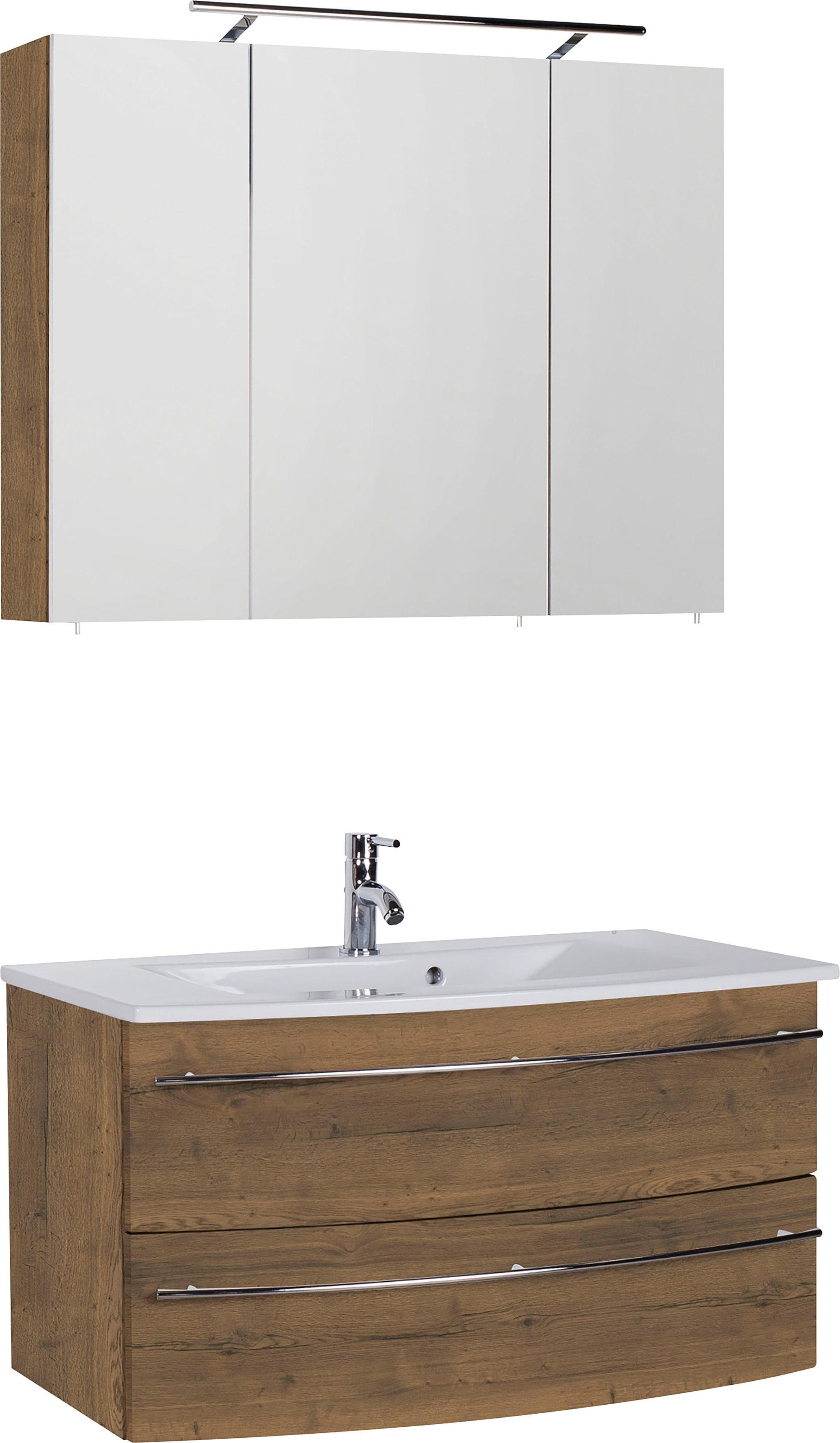 Badmöbel-Set SAPHIR 3040 Braun Eiche Struktur Badmöbel-Set Breite 90 cm