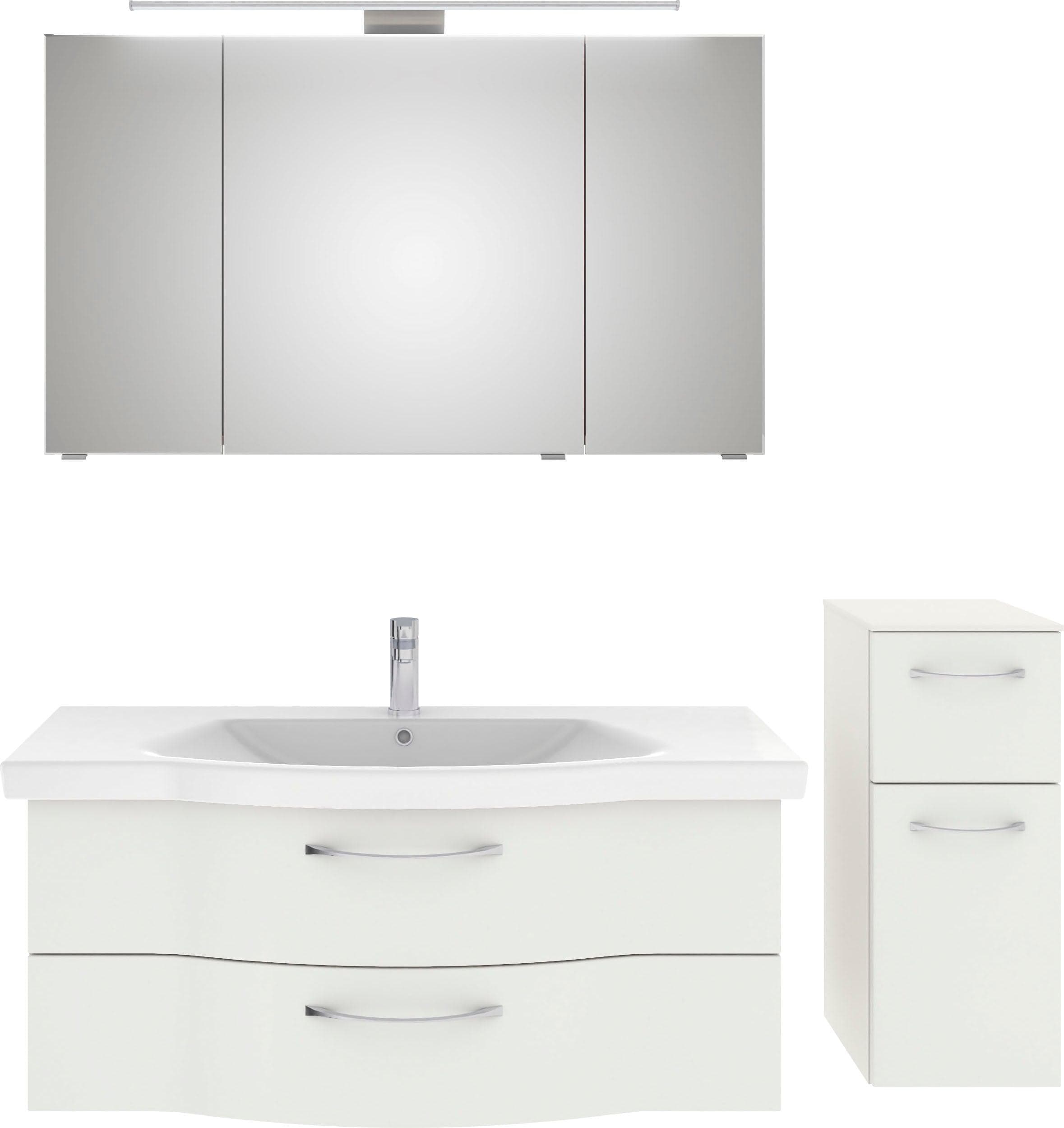 Badmöbel-Set SAPHIR "6005 Sprint" 3-teilig Keramik-Waschtisch LED-Spiegelschrank Weiß Hochglanz