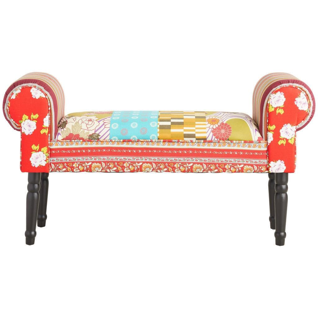 Xora Hocker Multicolor Samt Kiefer Massiv Patchwork