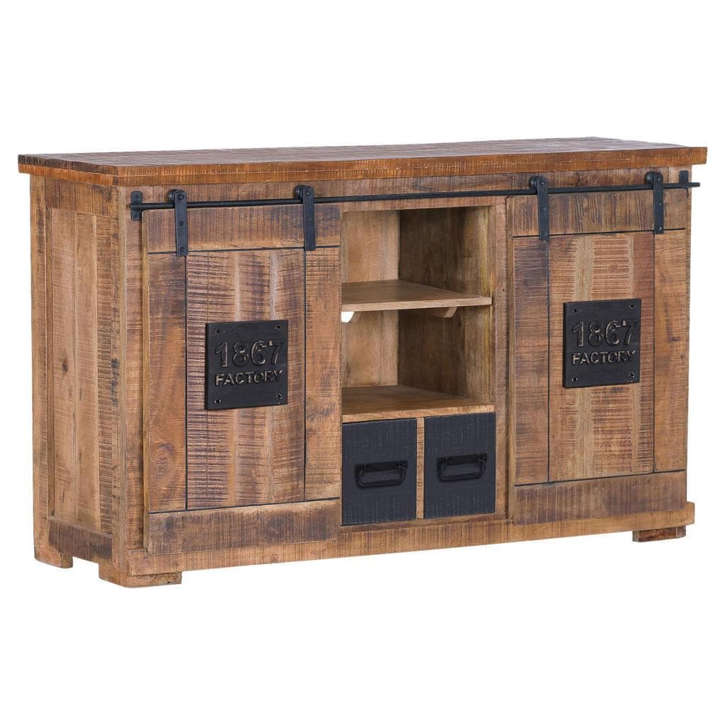 Landscape Sideboard Natur Schwarz Mangoholz Massiv 3 Fächer 2 Schubladen