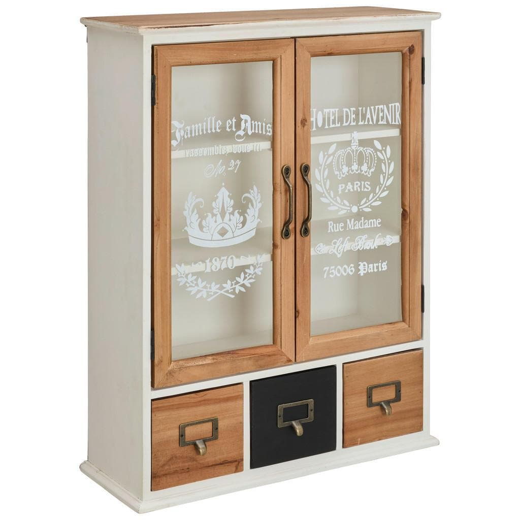 Landscape Hängevitrine Braun Schwarz Weiß Metall Tanne Massiv 2 Fächer 3 Schubladen