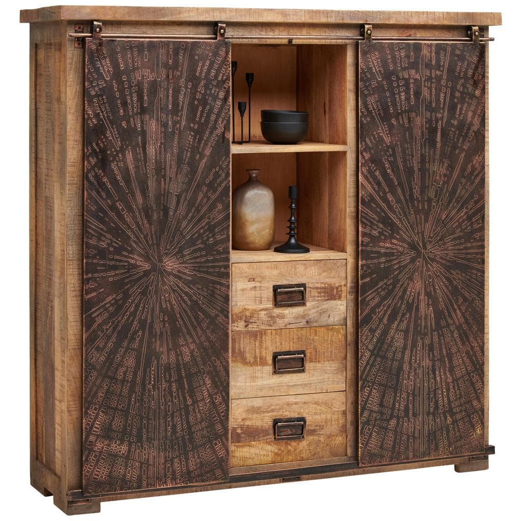 Landscape Highboard Natur Schwarz Kupfer Mangoholz Massiv