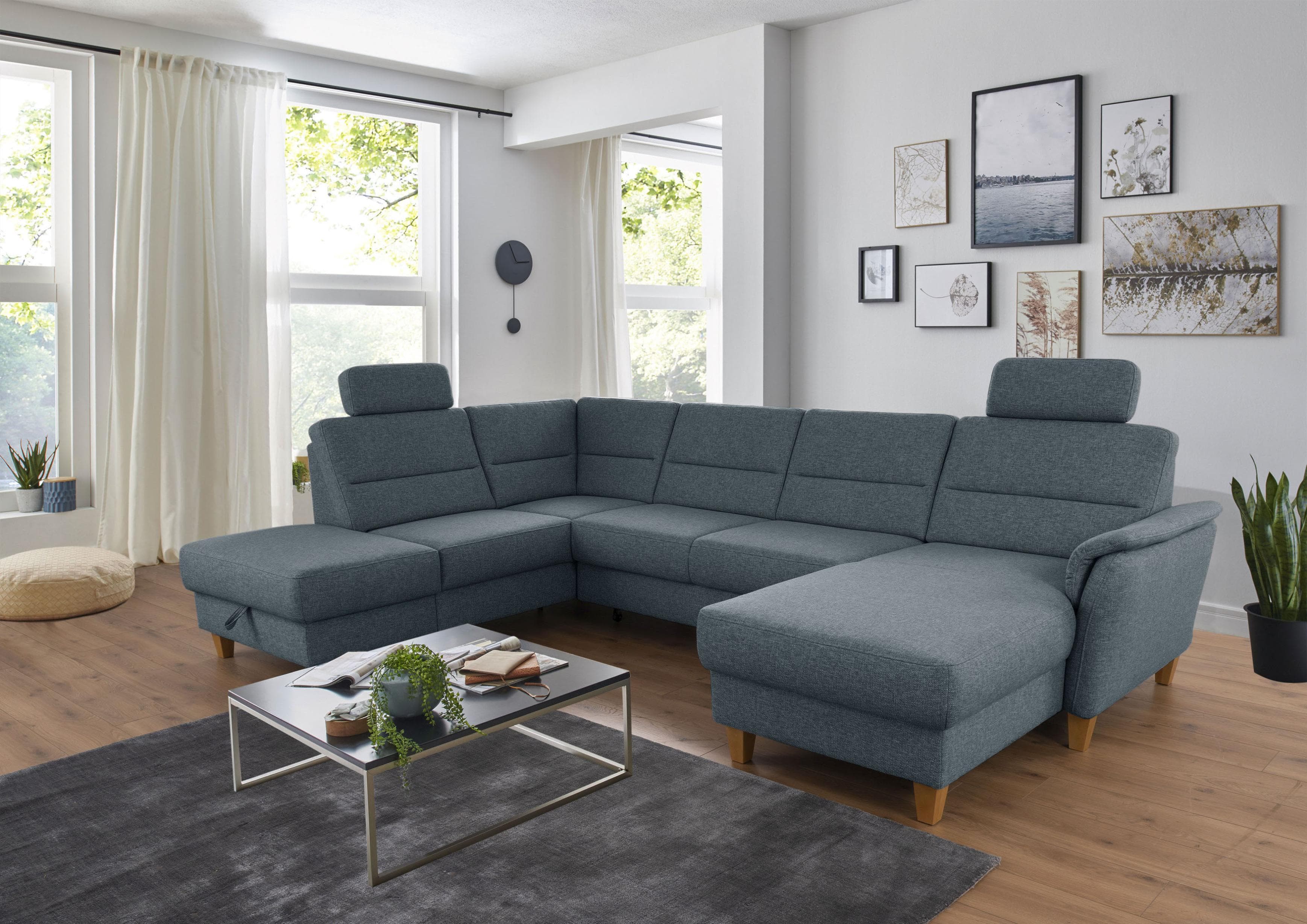 Home Affaire Wohnlandschaft Palmera U-Form Blaugrau 100% Polyester