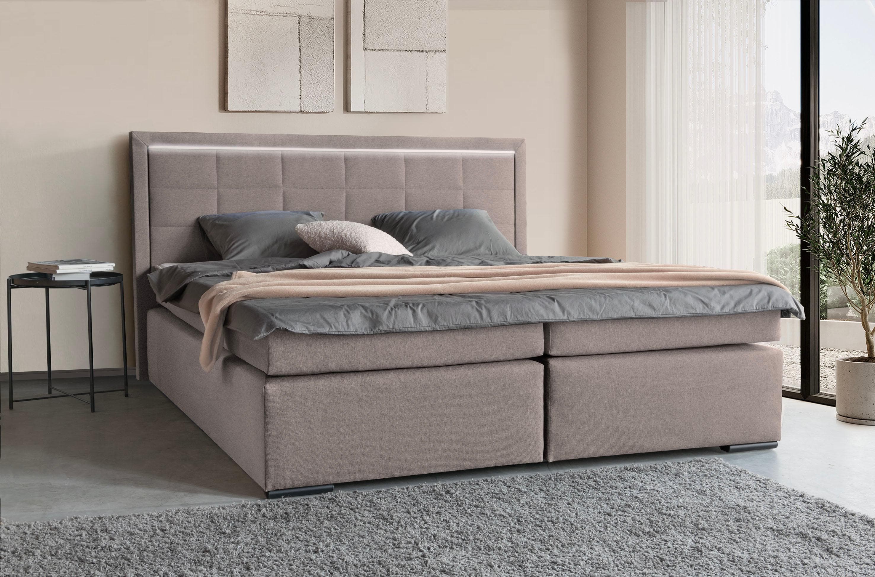 Boxspringbett COLLECTION AB Athena mit LED-Beleuchtung Taupe