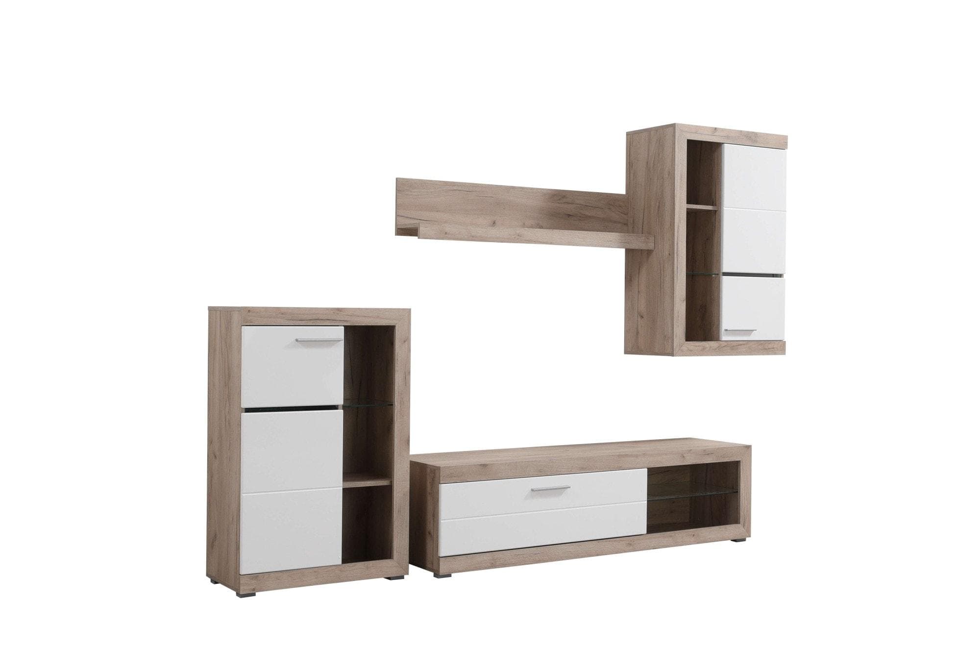 INOSIGN Wohnzimmer-Set Rosso: Hochwertige Grau Eiche Wohnwand mit TV-Board und Stauraum