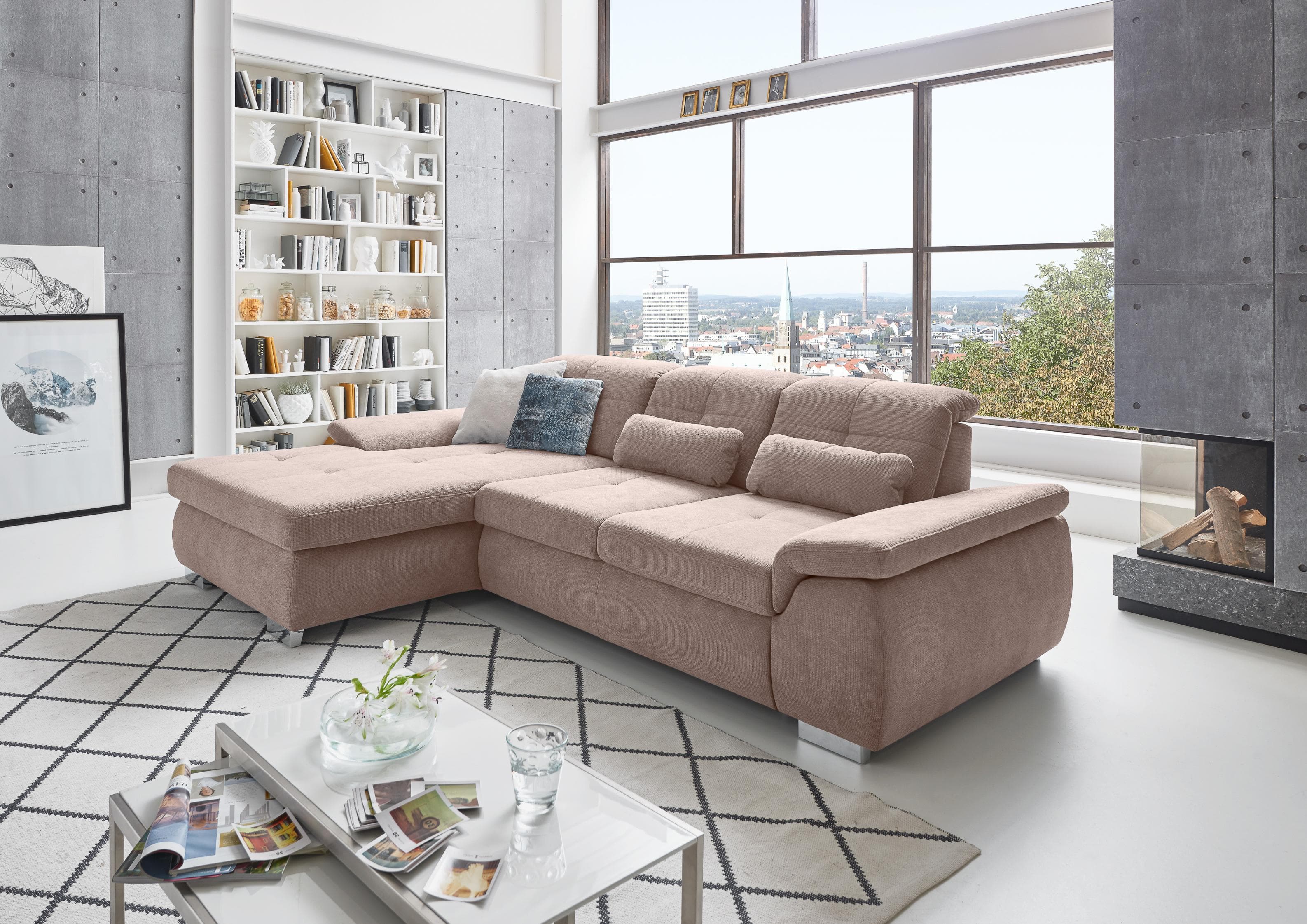 Ecksofa DIE PLANBAR L-Form mit Bettfunktion und Sitztiefenverstellung - Lila