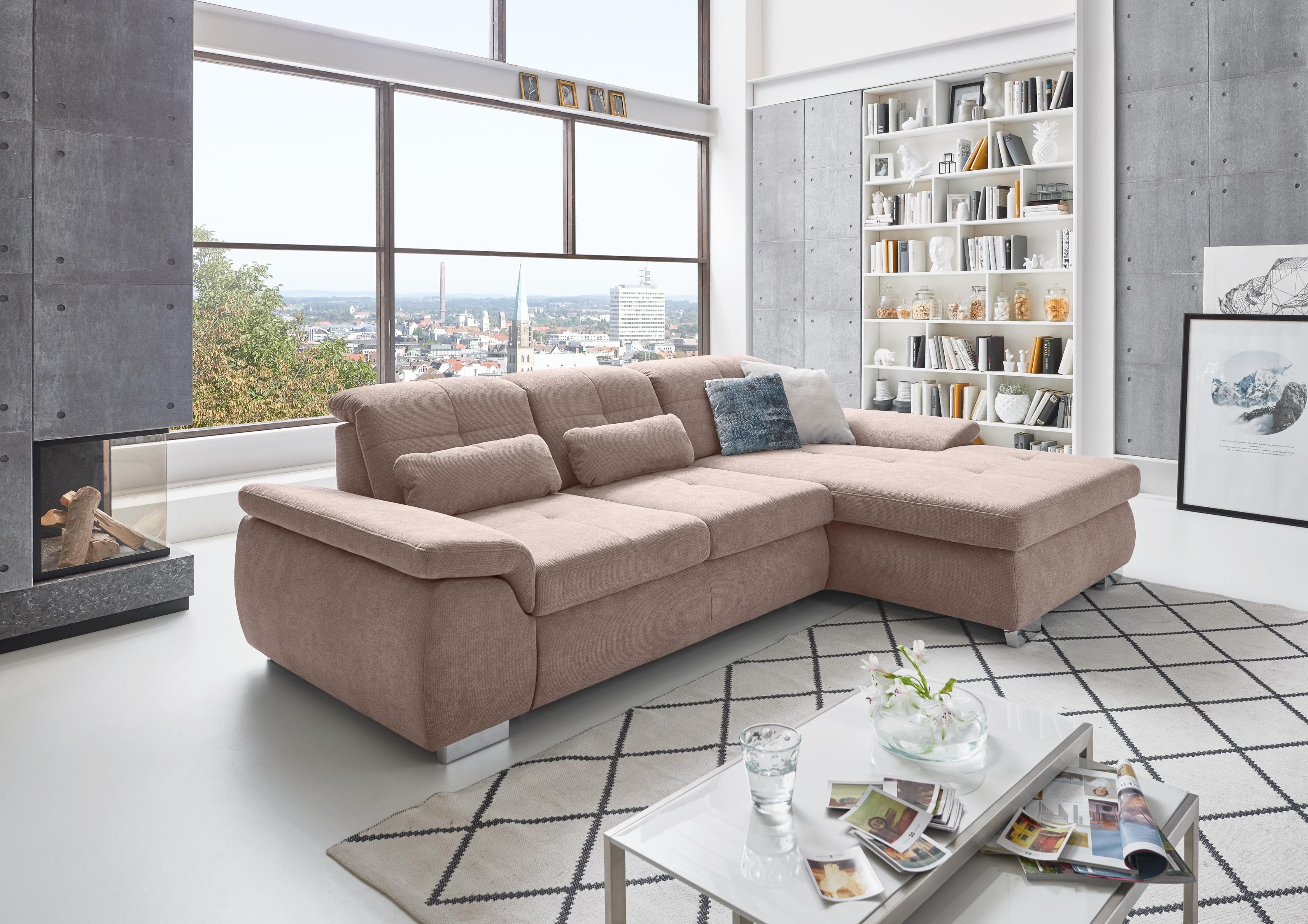 Ecksofa DIE PLANBAR L-Form mit Sitztiefenverstellung und Bettkasten - Flieder