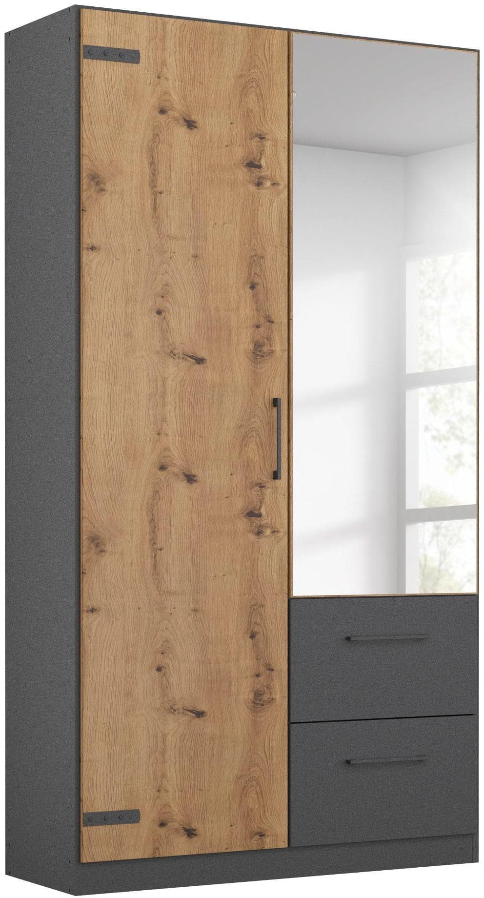 Rauch Holmes Drehtürenschrank Grau Eiche Artisan Industrial Style