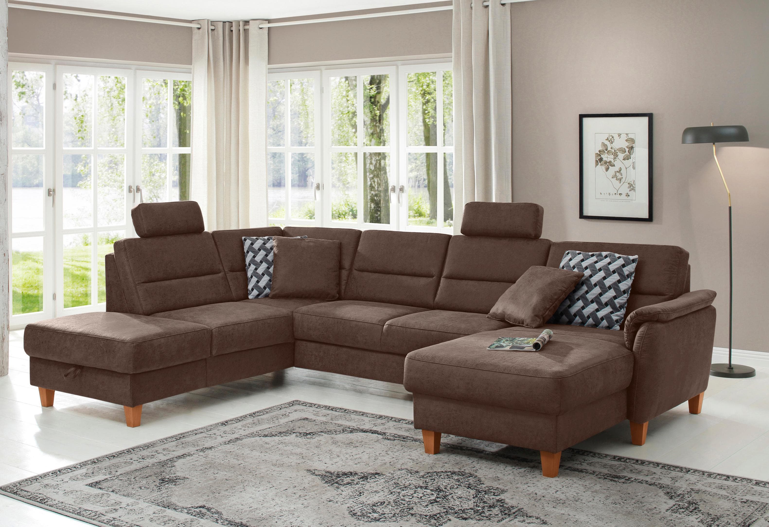 HOME AFFAIRE Wohnlandschaft Palmera U-Form Braun Bettfunktion
