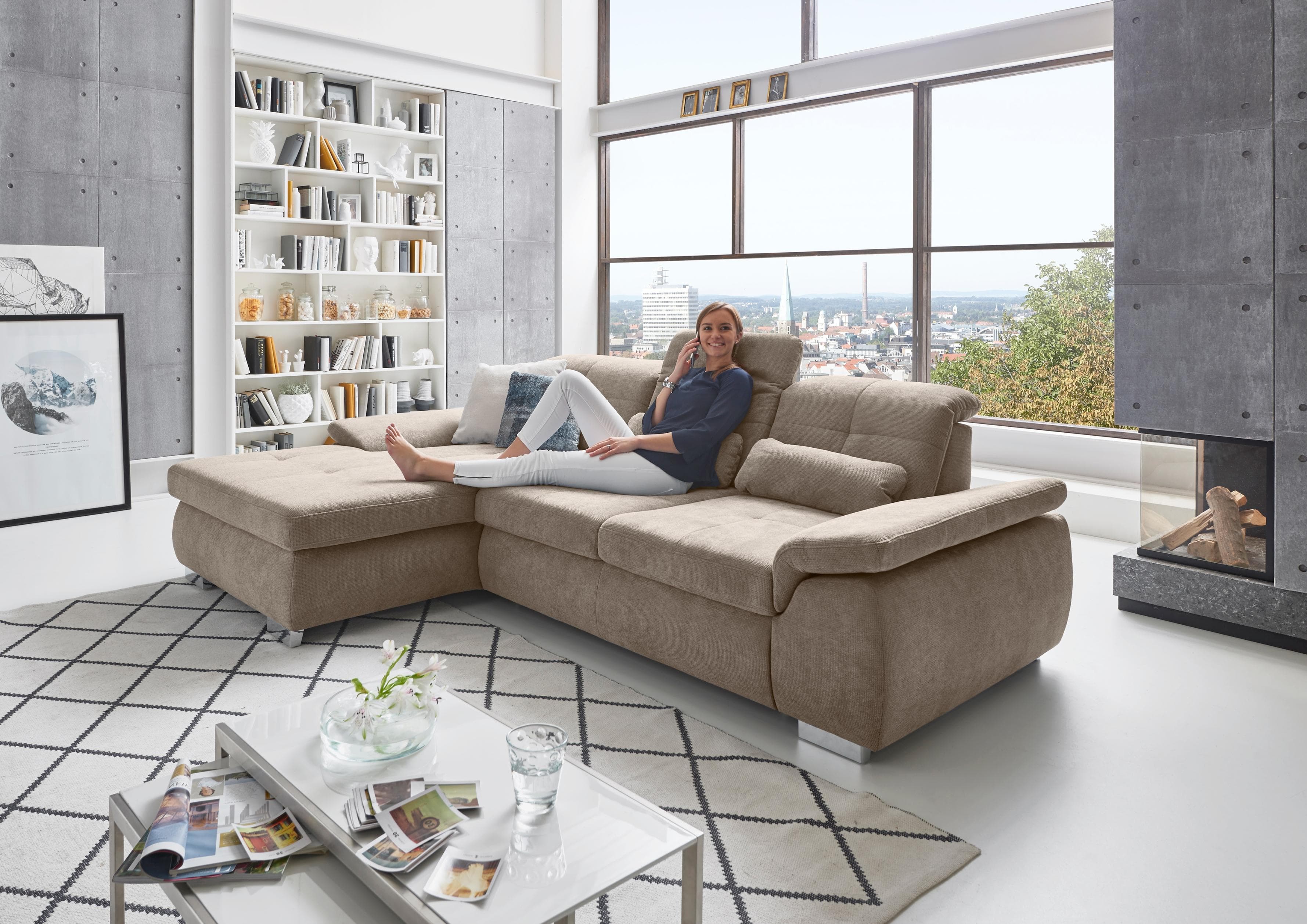 Ecksofa DIE PLANBAR Mandel mit Sitztiefenverstellung & Bettfunktion