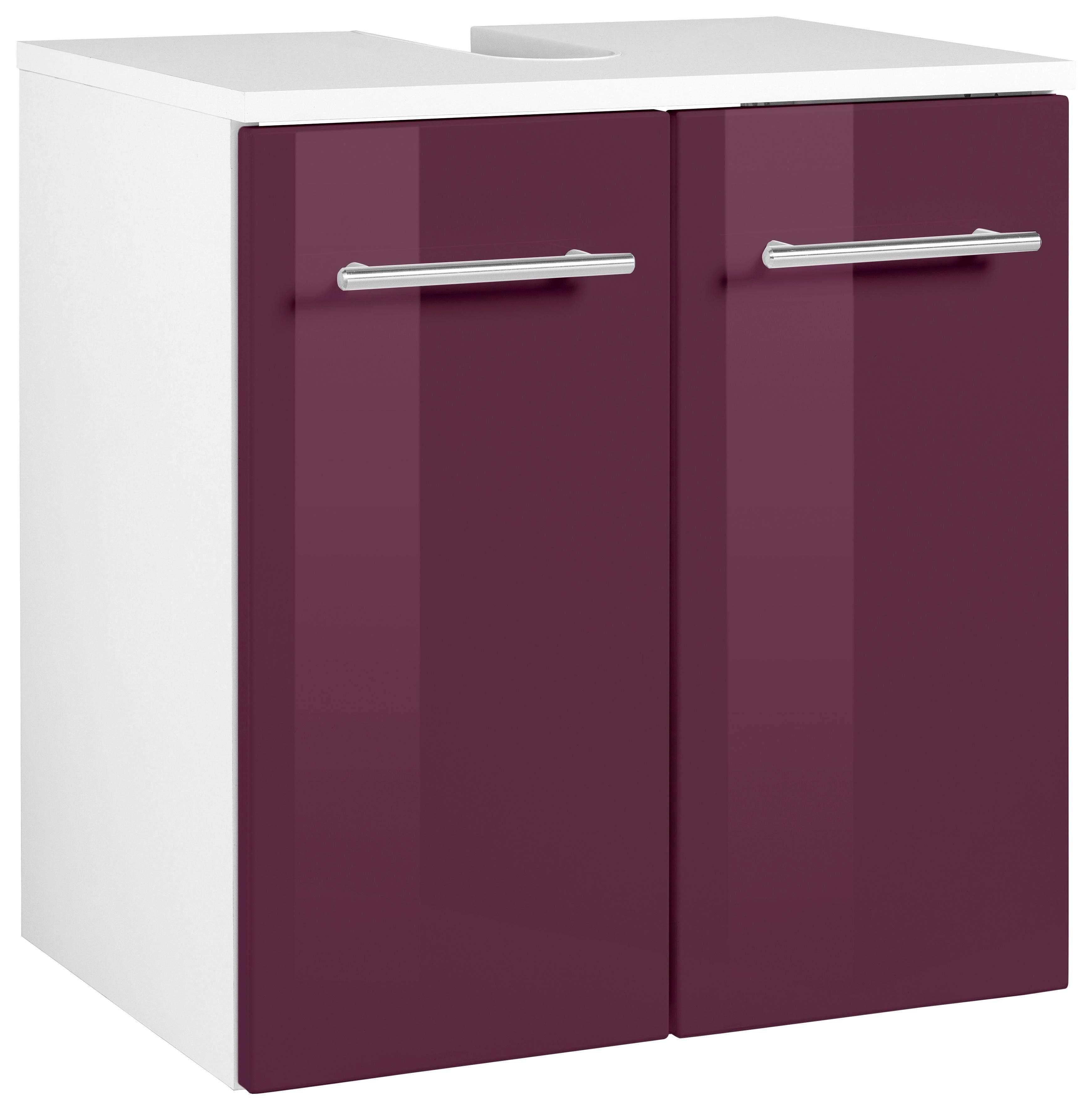 WELLTIME Waschbeckenunterschrank Venedig Hochglanz aubergine/weiß
