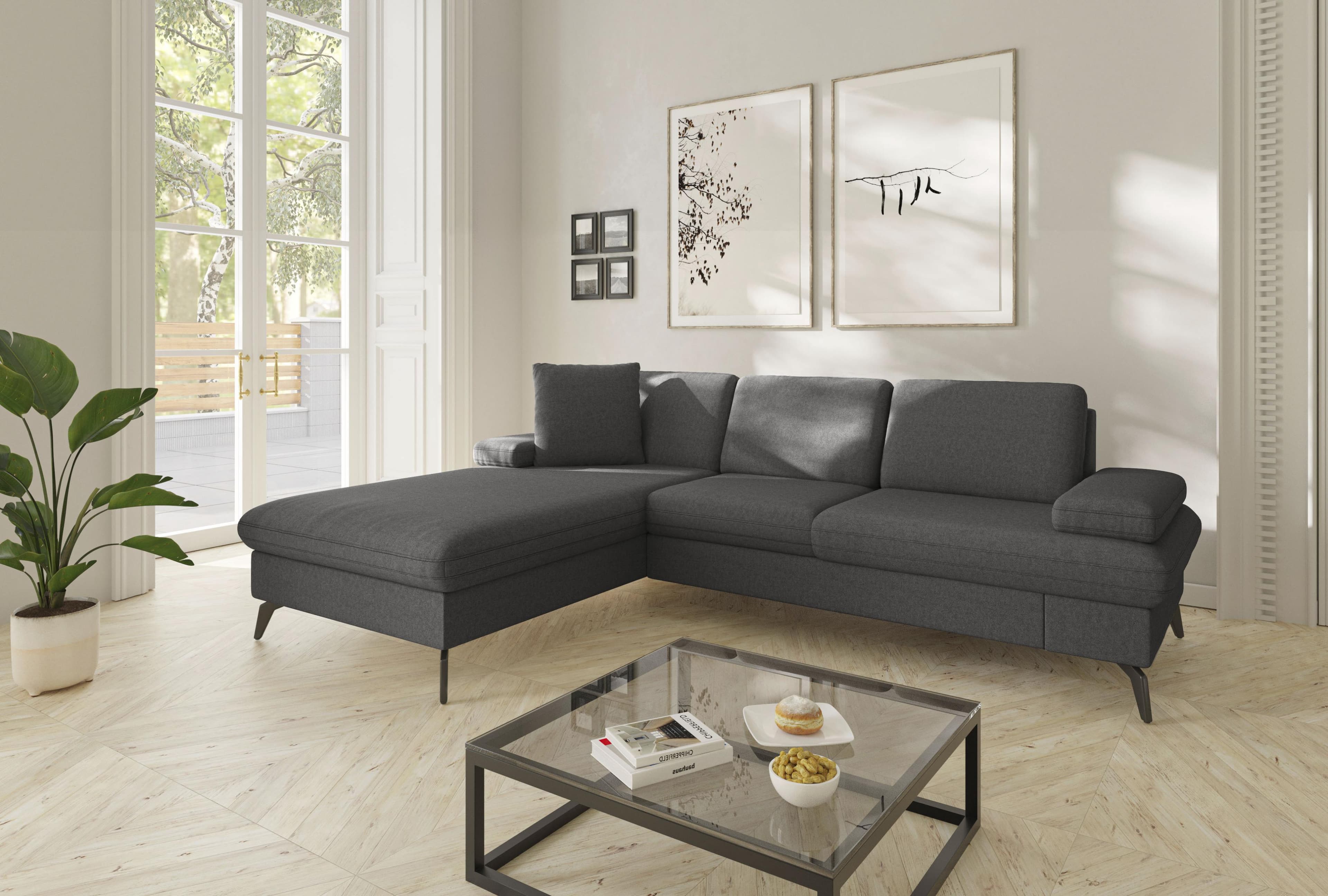 SIT & MORE Ecksofa Morris Jubi L-Form Grau mit Armteilverstellung