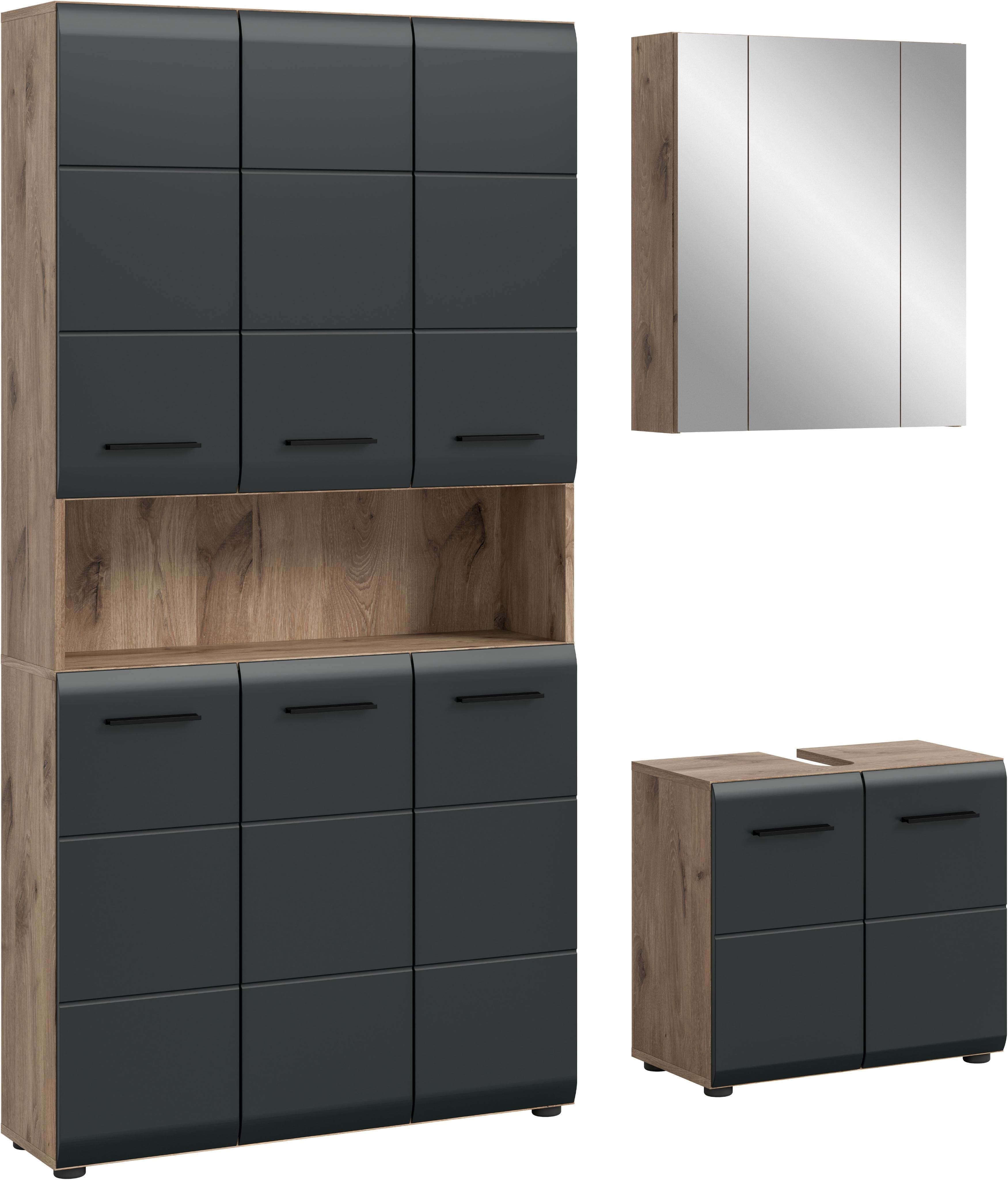 Badezimmer-Set INOSIGN Mehrzweckschrank Nox Oak NB Schwarz Matt