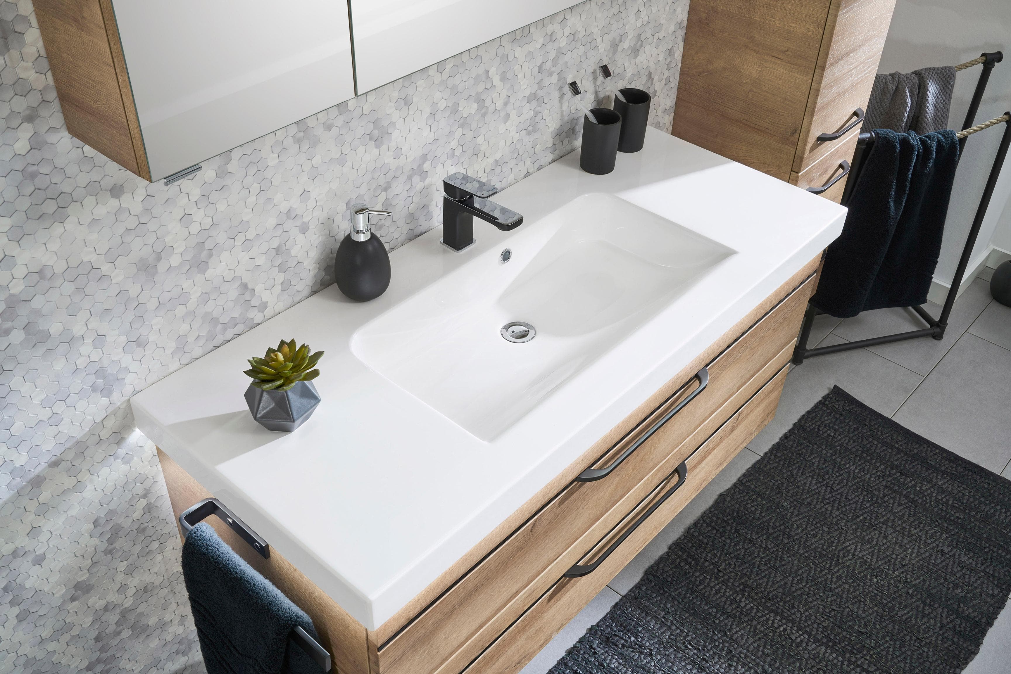 Waschtisch SAPHIR Serie Balto mit Unterschrank 123 cm Riviera Eiche