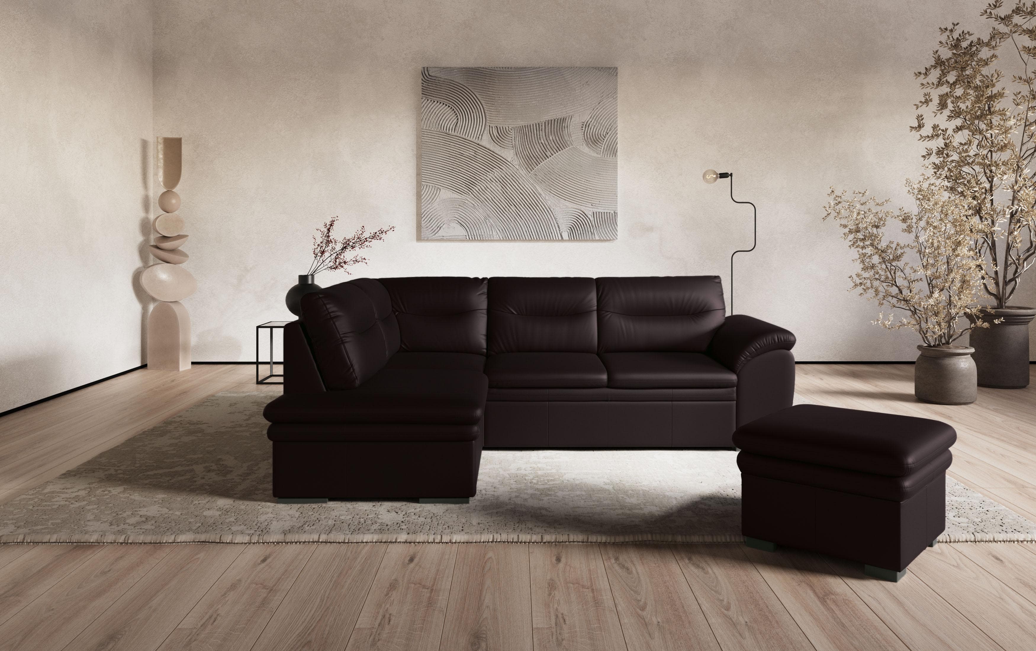 COTTA Ecksofa Leandra L-Form Braun mit Ottomane