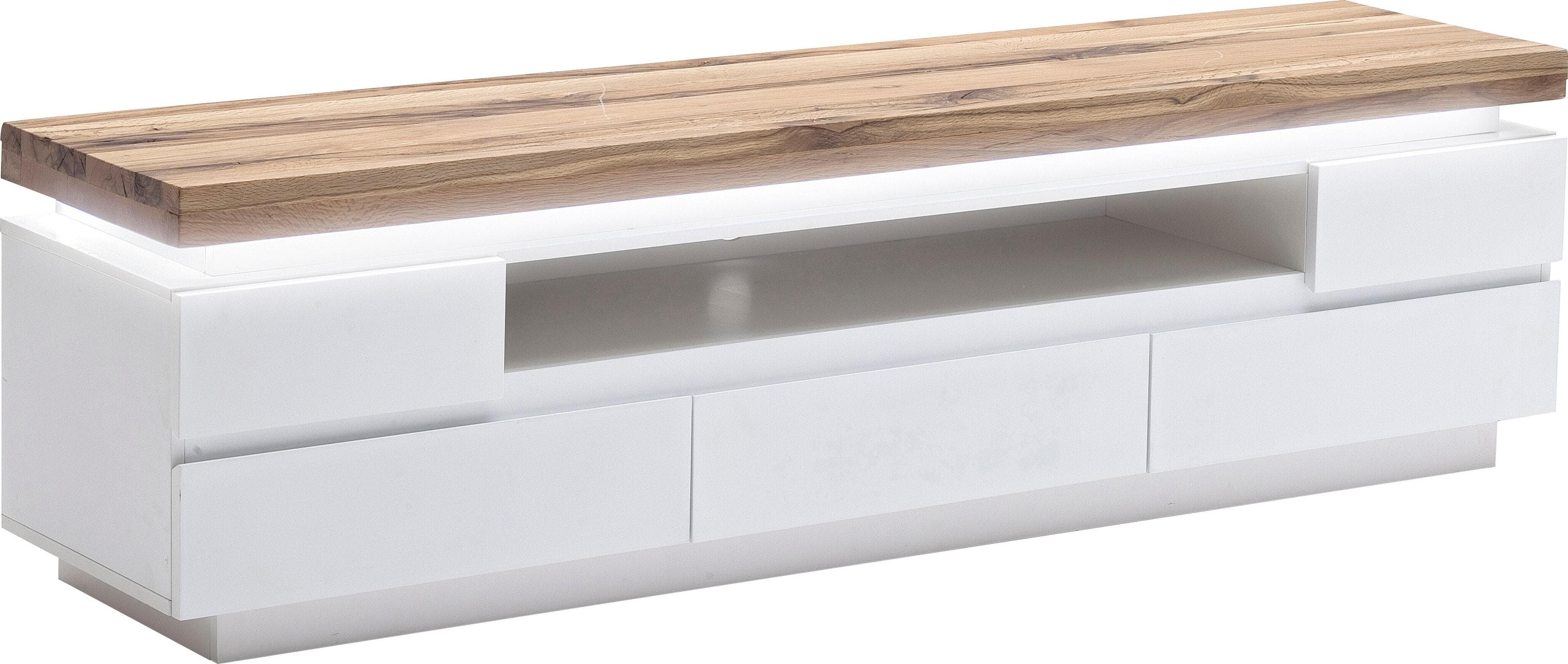 Lowboard Romina Weiß Eiche Massiv 5 Schubladen LED
