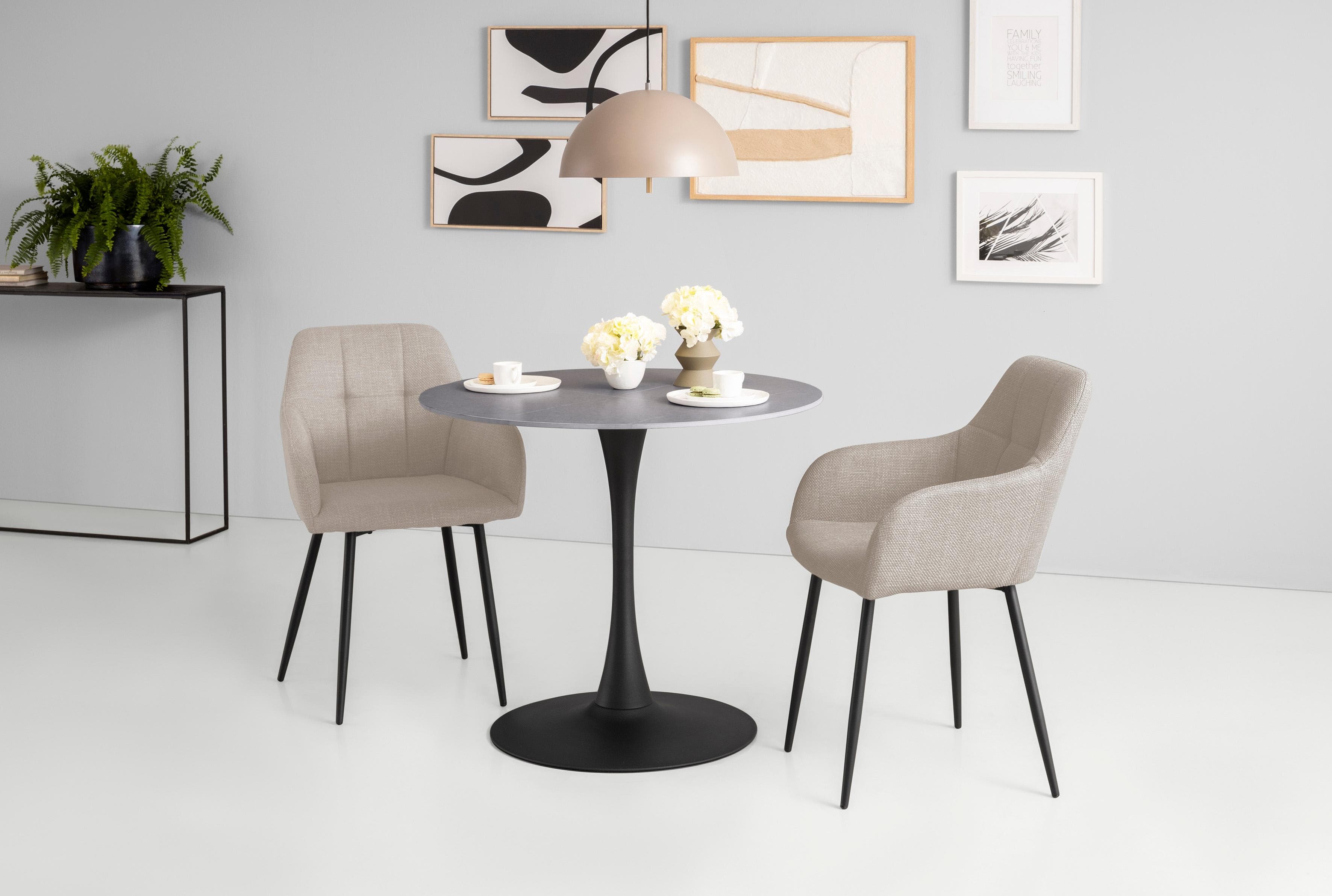 Runde Essgruppe aus Gesintertem Stein mit Armlehnstühlen