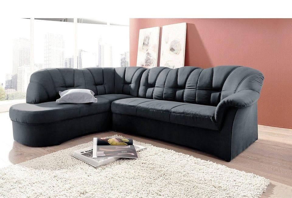 DOMO COLLECTION Ecksofa Papenburg L-Form Schwarz mit Bettfunktion und Ottomane