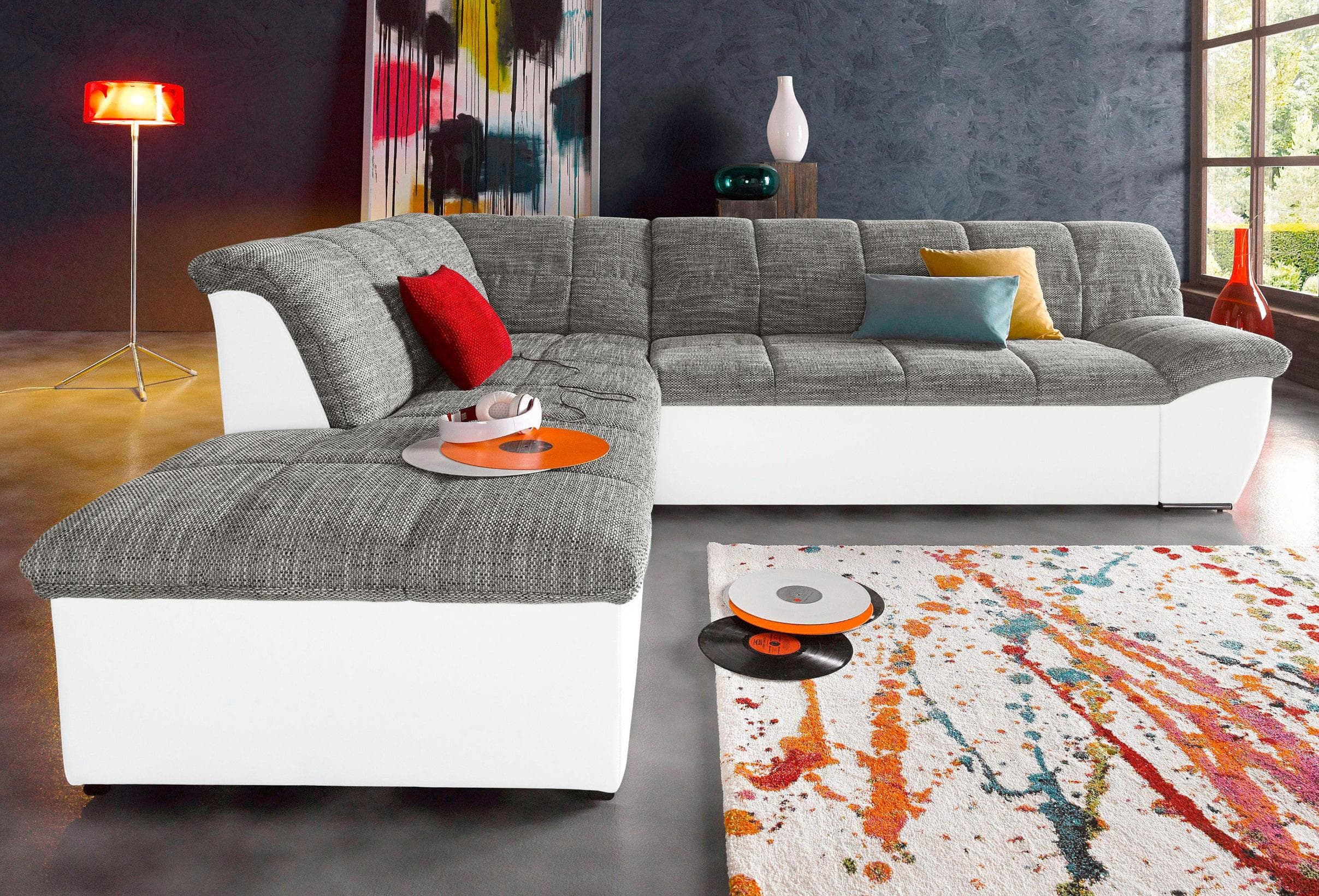 DOMO COLLECTION Ecksofa Splash Grau Weiß L-Form mit Bettfunktion