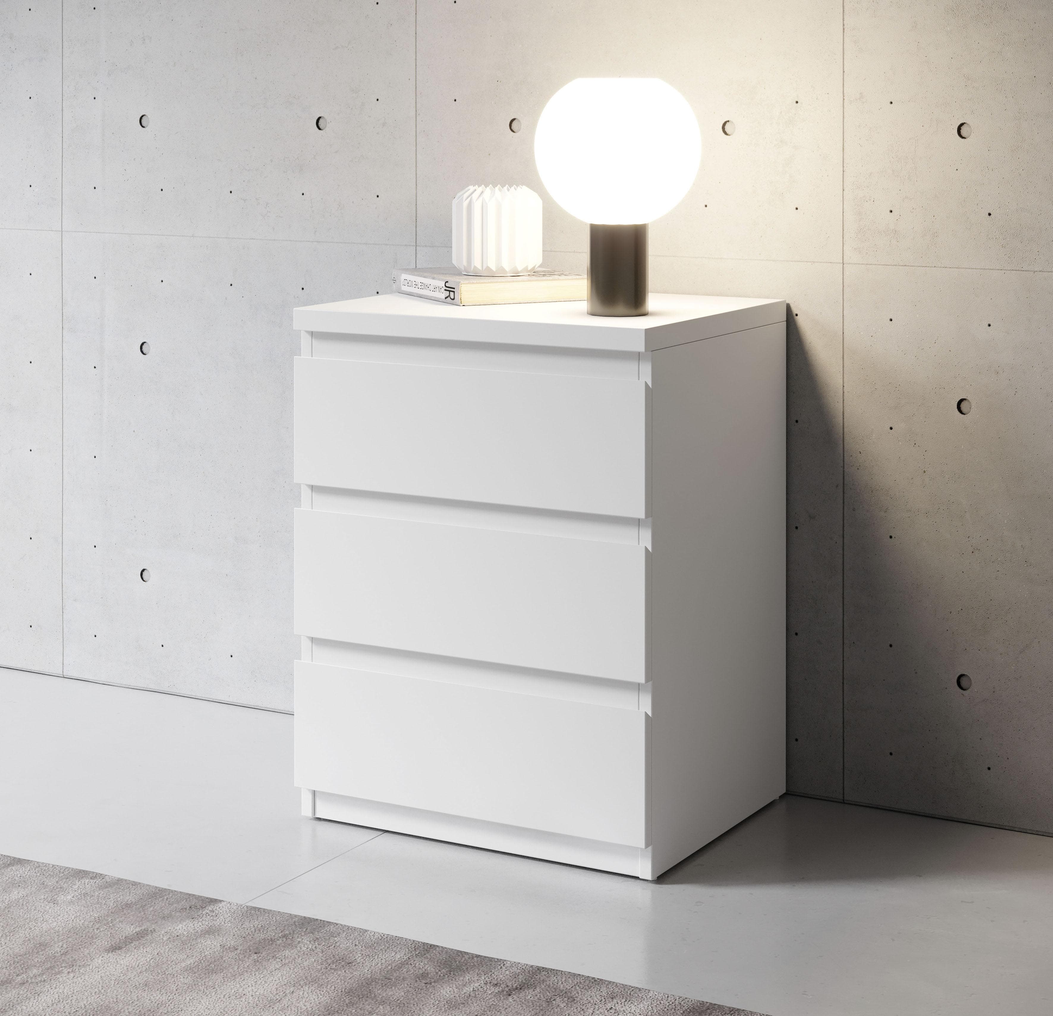 SCHLAFKONTOR Nachtkommode Olli Weiß 3 Schubladen Modern