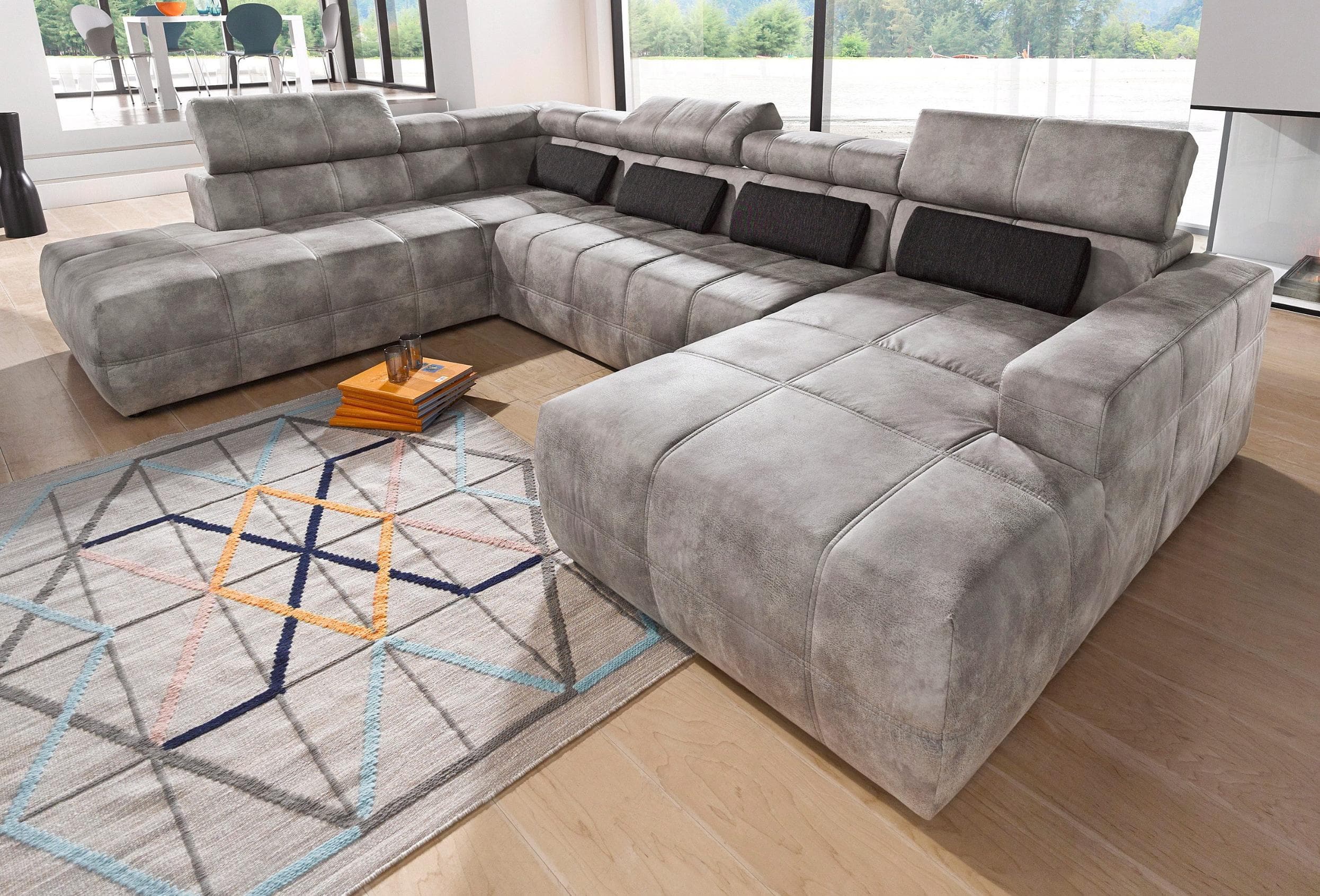 DOMO Collection Brandon Wohnlandschaft in Cord & Leder mit Verstellfunktion