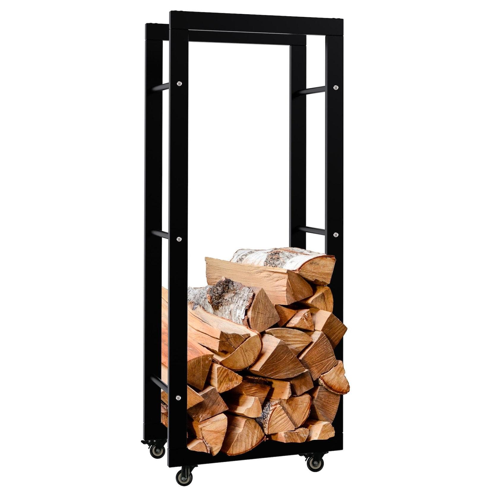 CLP Kaminholzständer Keri mit Rollen Brennholzregal Schwarz