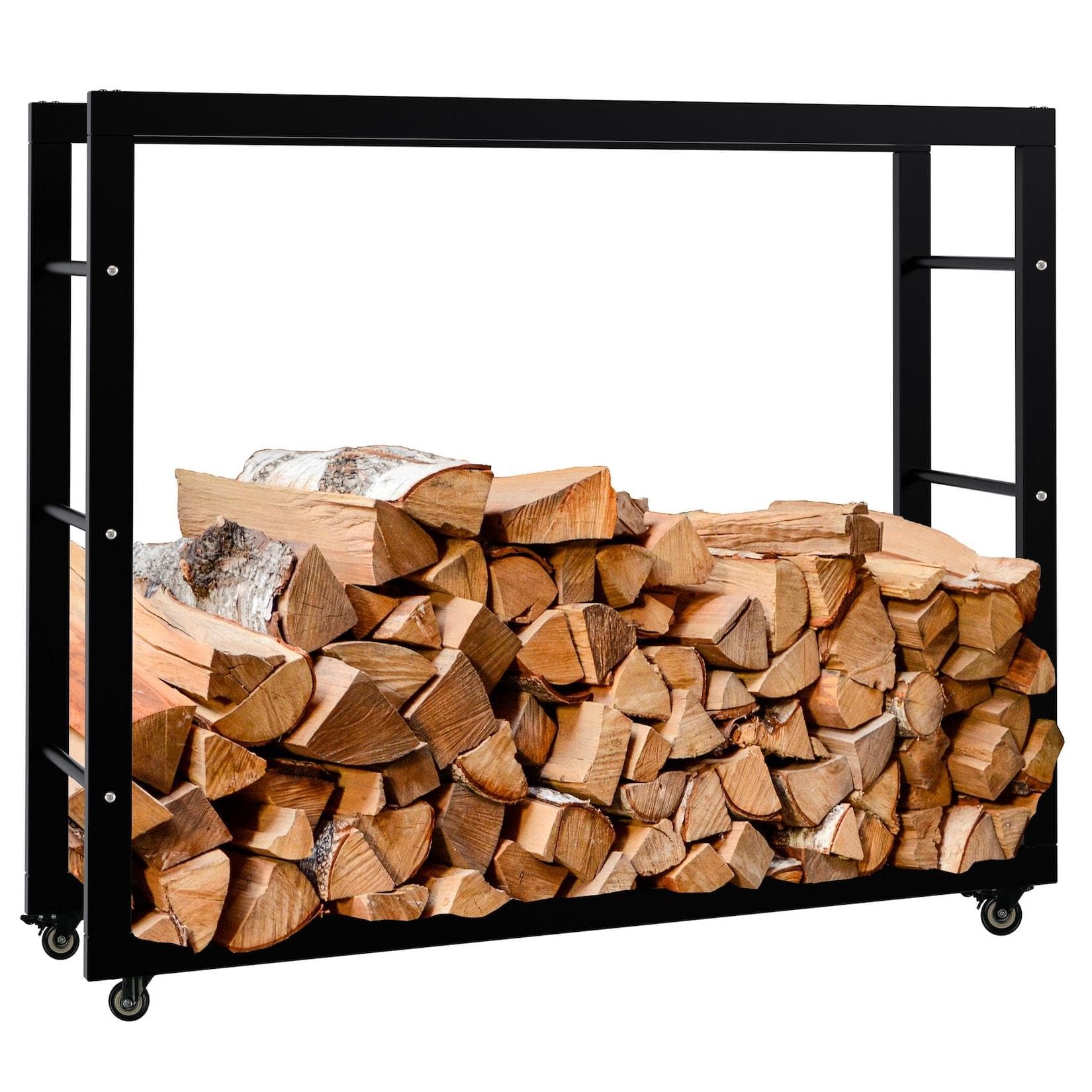 CLP Kaminholzständer Keri mit Rollen Brennholzregal Schwarz Metall