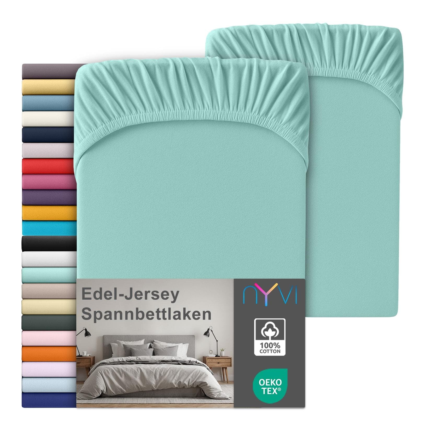 NYVI Edel Jersey Spannbettlaken Deluxe 100% Baumwolle supergekämmt 140g/m² Rundumgummizug