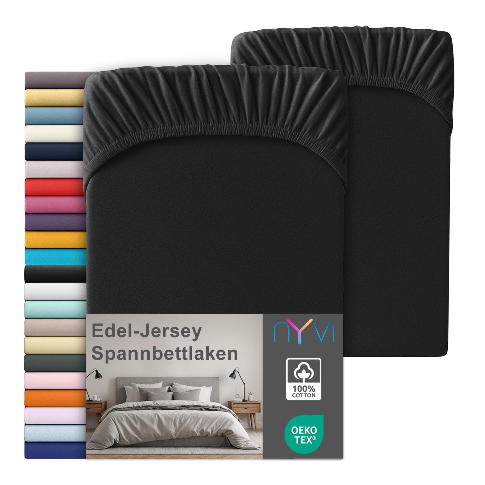 NYVI Edel Jersey Spannbettlaken Deluxe 100% Baumwolle Schwarz