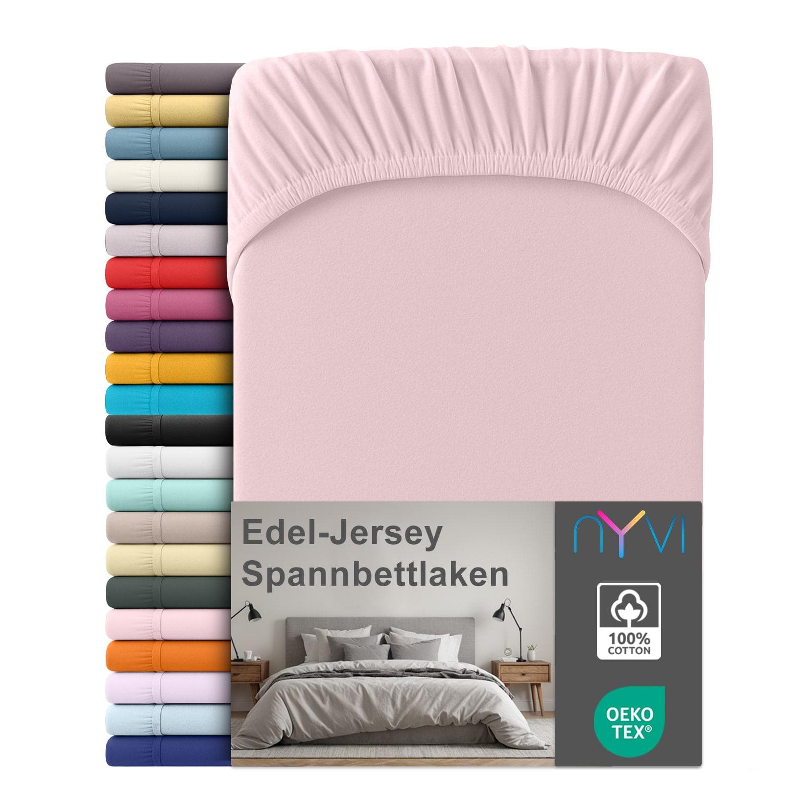 NYVI Edel Jersey Spannbettlaken Deluxe 100% Baumwolle Rosa
