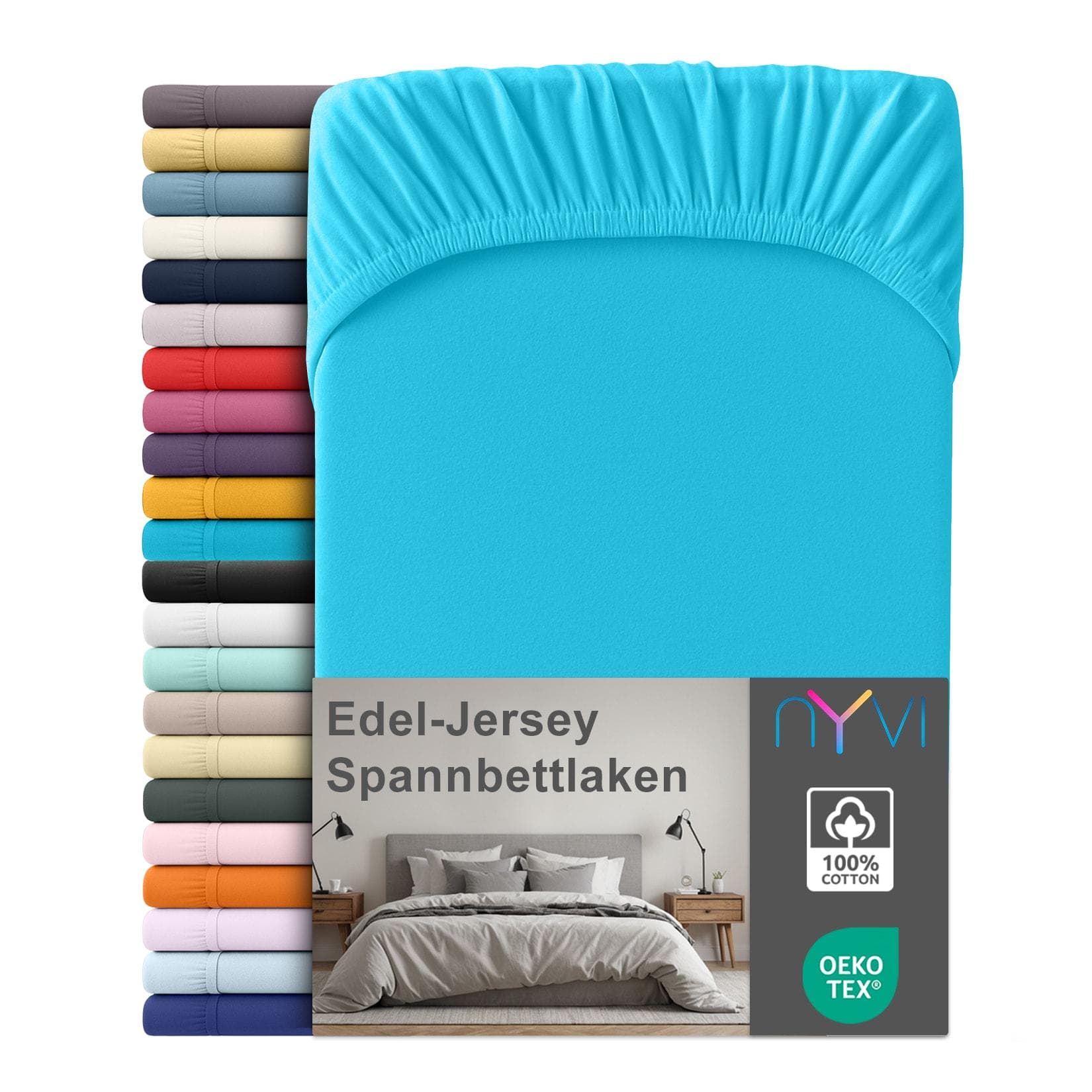 NYVI Edel Jersey Spannbettlaken Deluxe 100% Baumwolle Türkis