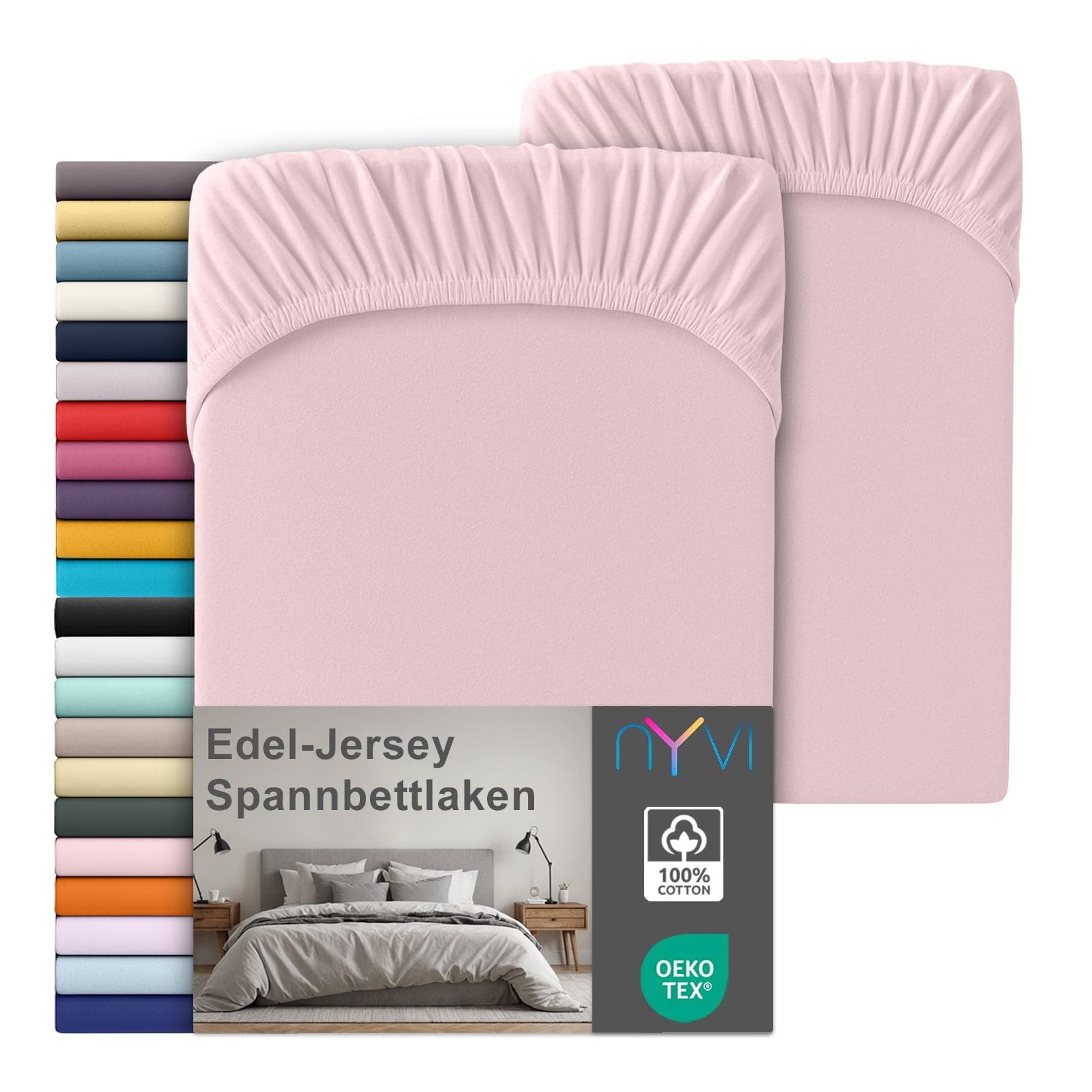 NYVI Edel Jersey Spannbettlaken Deluxe 100% Baumwolle Rosa